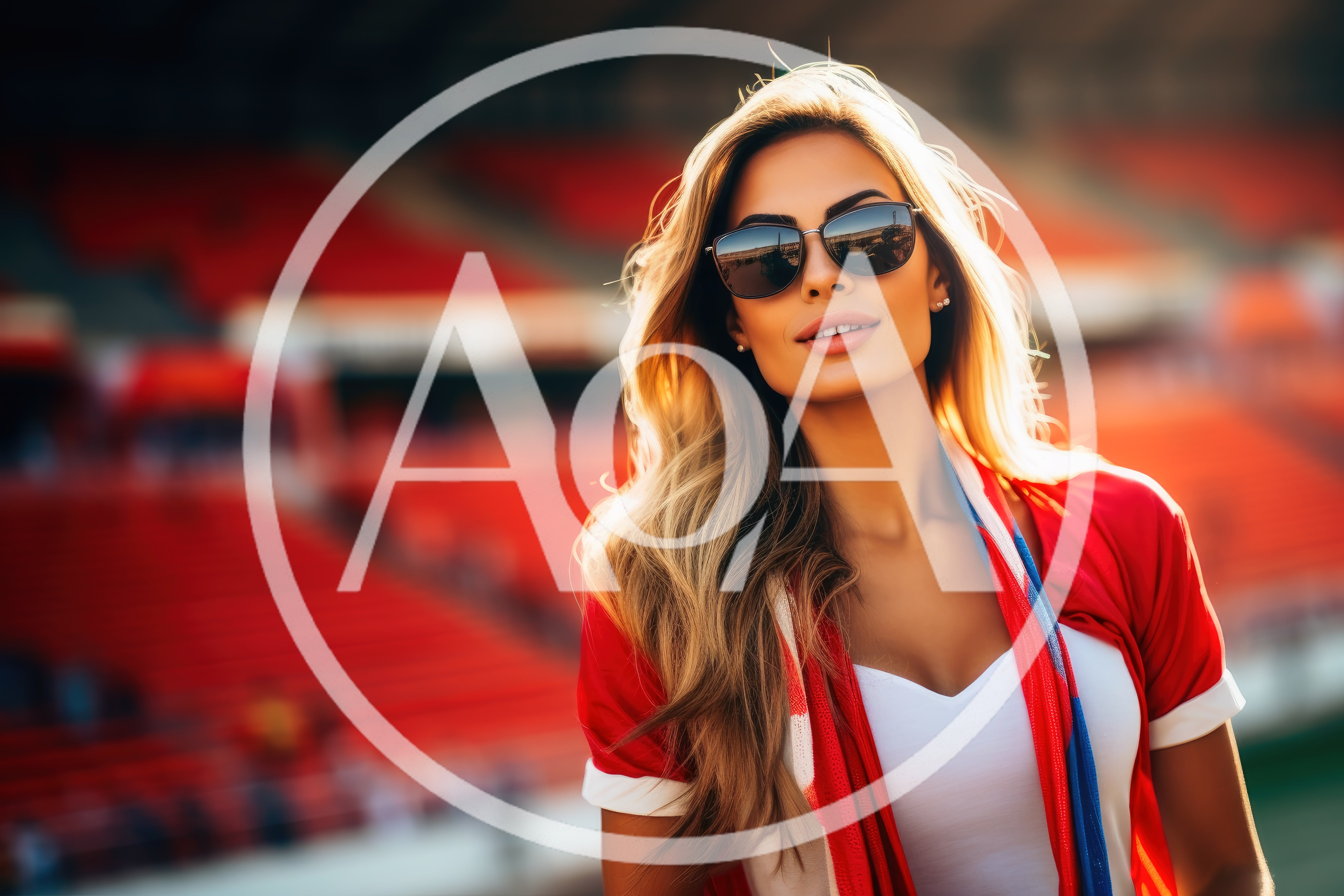 Beautiful Woman Wearing Sunglasses At A Sports Stadium