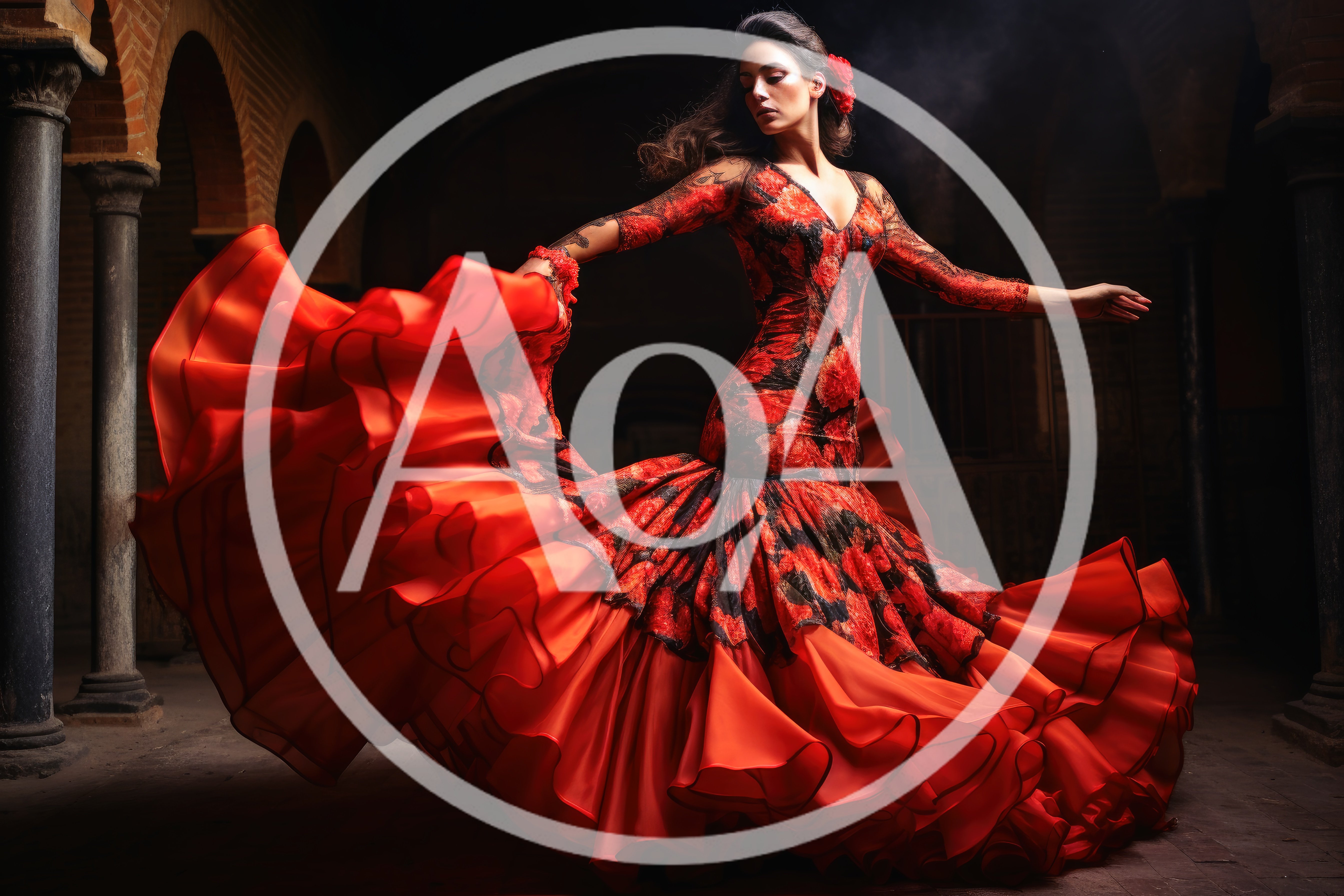 Flamenco Dancer Performing In Traditional Red Floral Dress