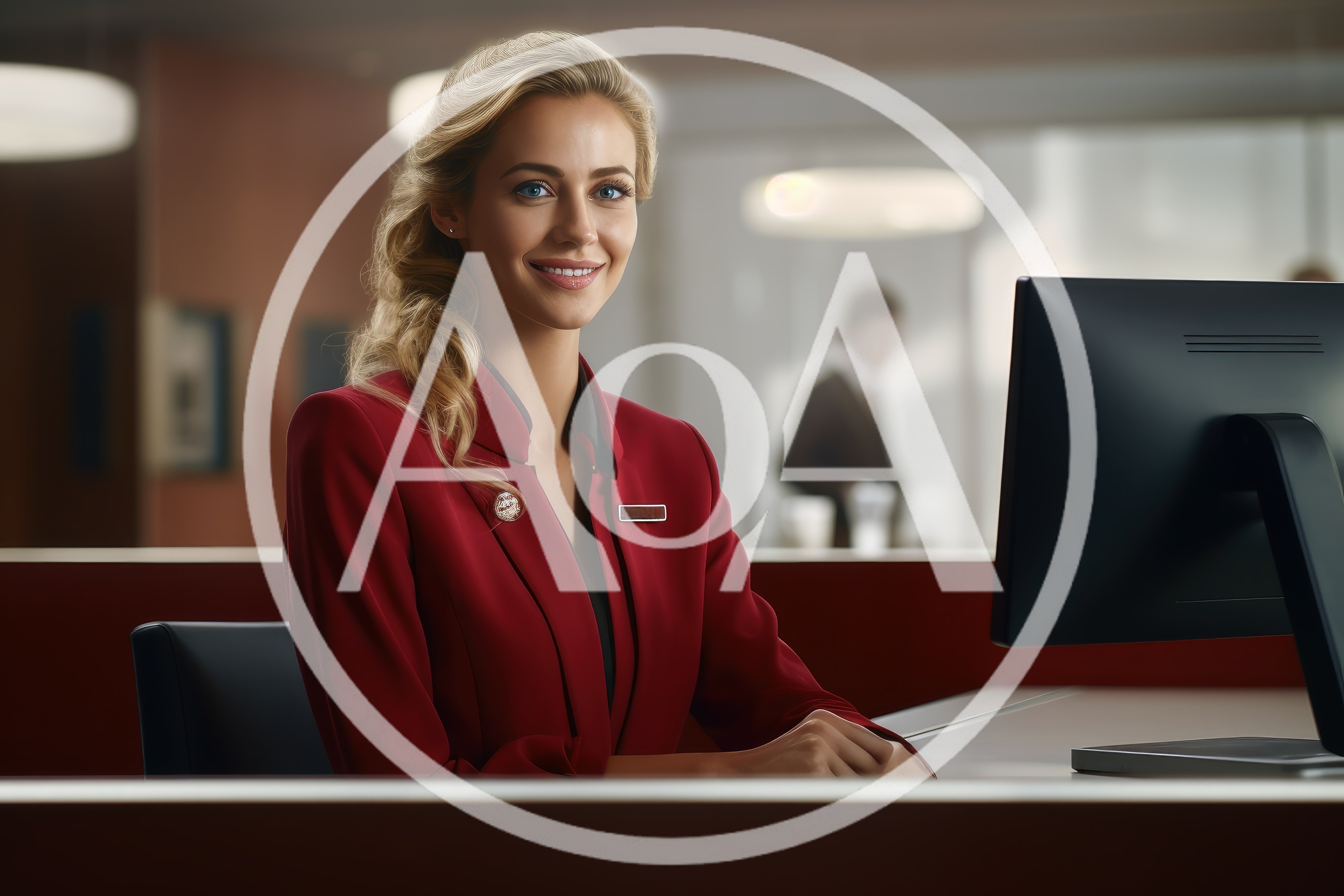 Professional Female Receptionist Working at Office Desk