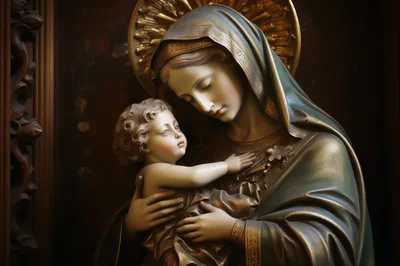 Statue Of The Virgin Mary Holding Baby Jesus