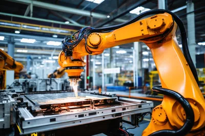 Industrial Robotic Arm Performing Precision Laser Welding