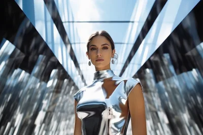 Fashion Model In Metallic Silver Dress