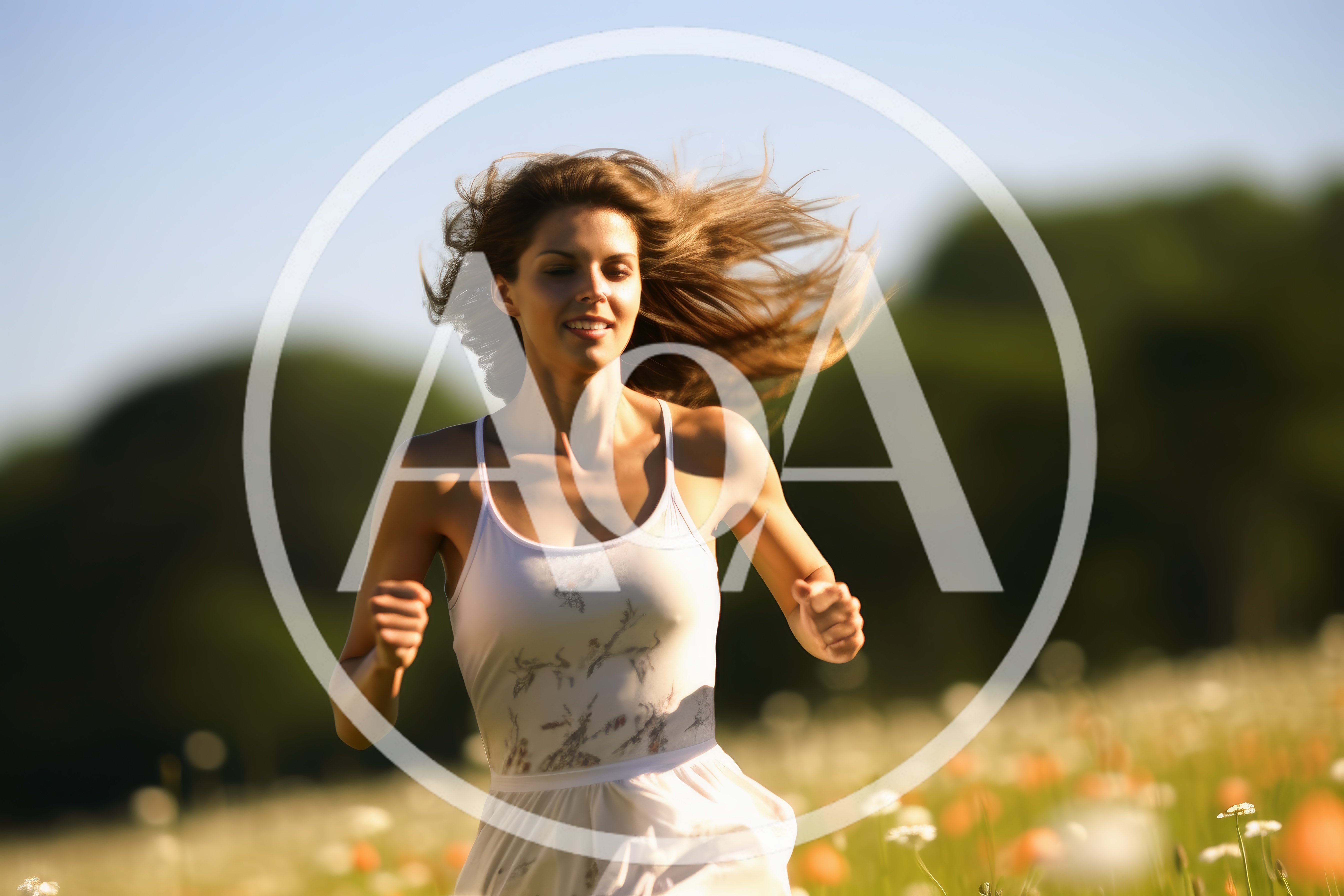 Young Woman Running Through A Sunny Wildflower Meadow