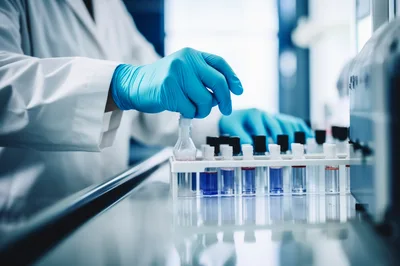 Scientist Handling Test Tubes in Laboratory Setting