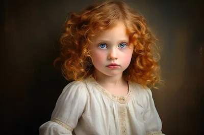 Portrait Of A Young Girl With Curly Red Hair