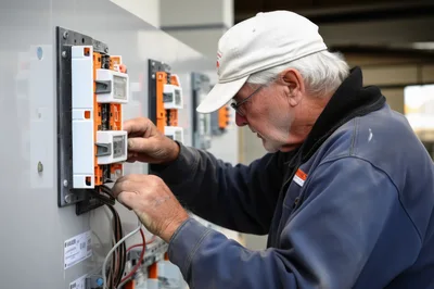 Electrician Installing Smart Meters In Industrial Control Panel