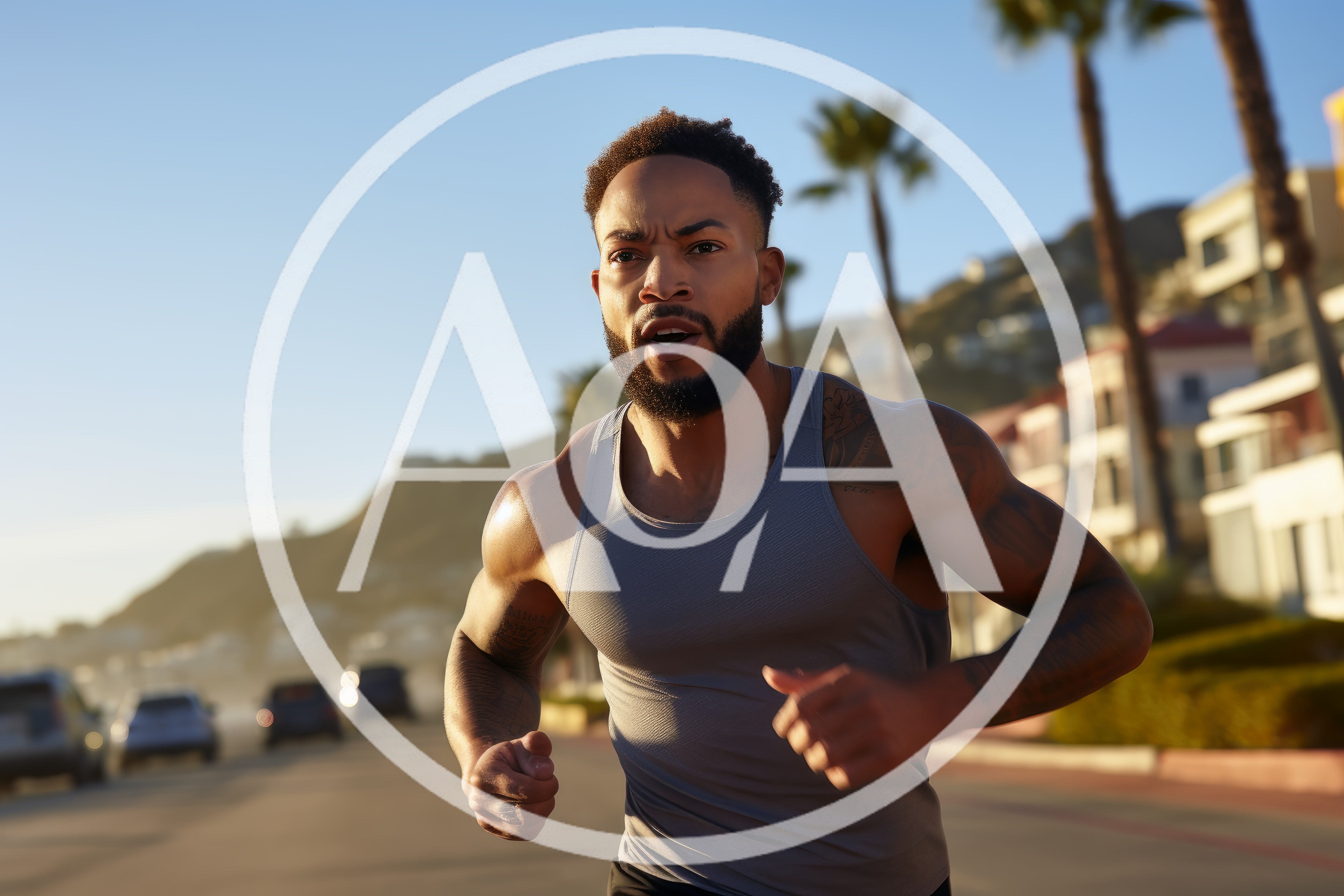 Athletic Man Running Along A Sunny Coastal Road