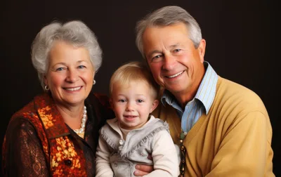 Portrait Of Grandparents With Their Young Grandchild