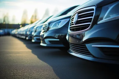 Row Of Luxury Sedans Parked At Dealership