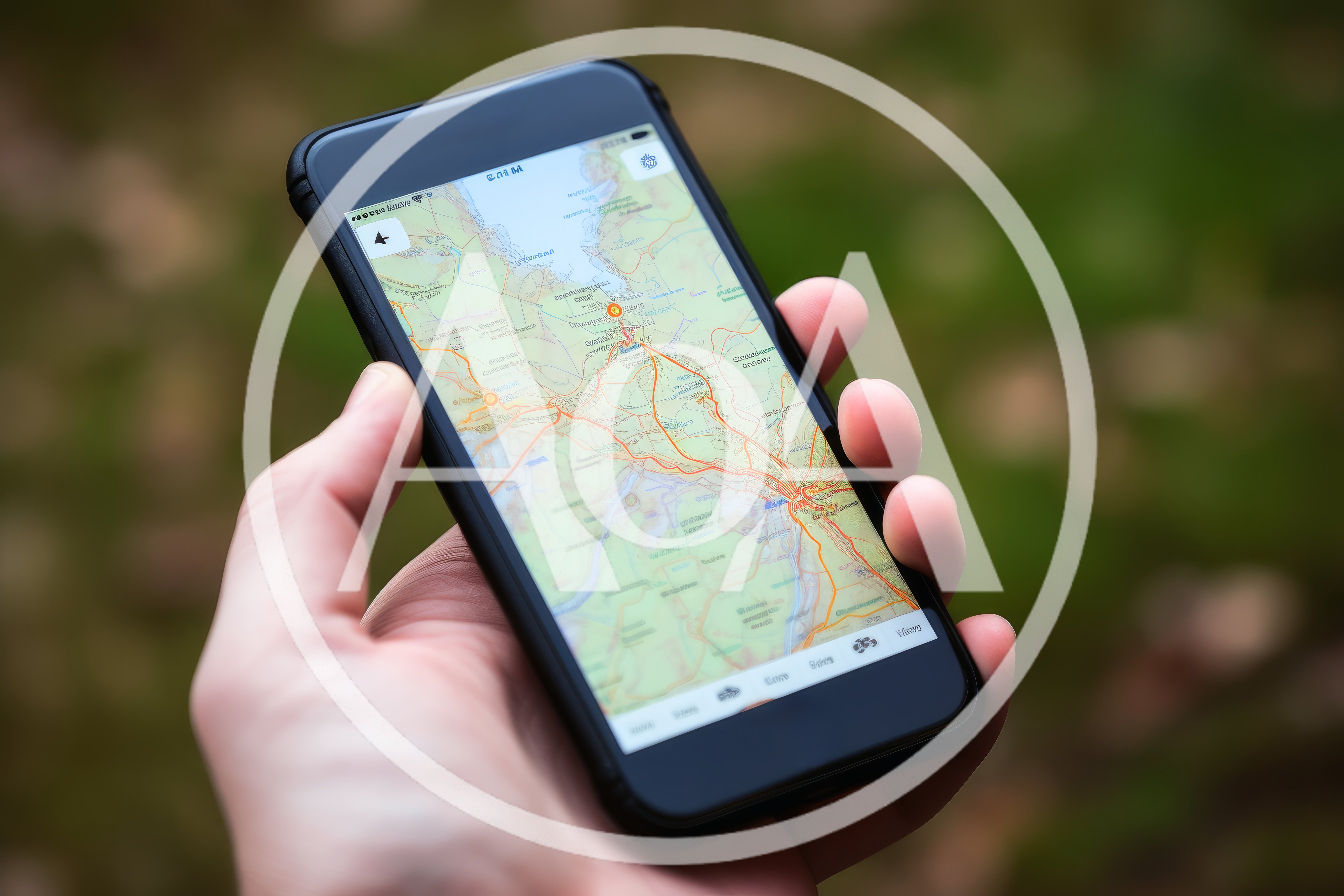 Person Holding Smartphone Displaying Digital Map Navigation