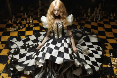 Surreal Portrait Of A Woman In A Chess Dress