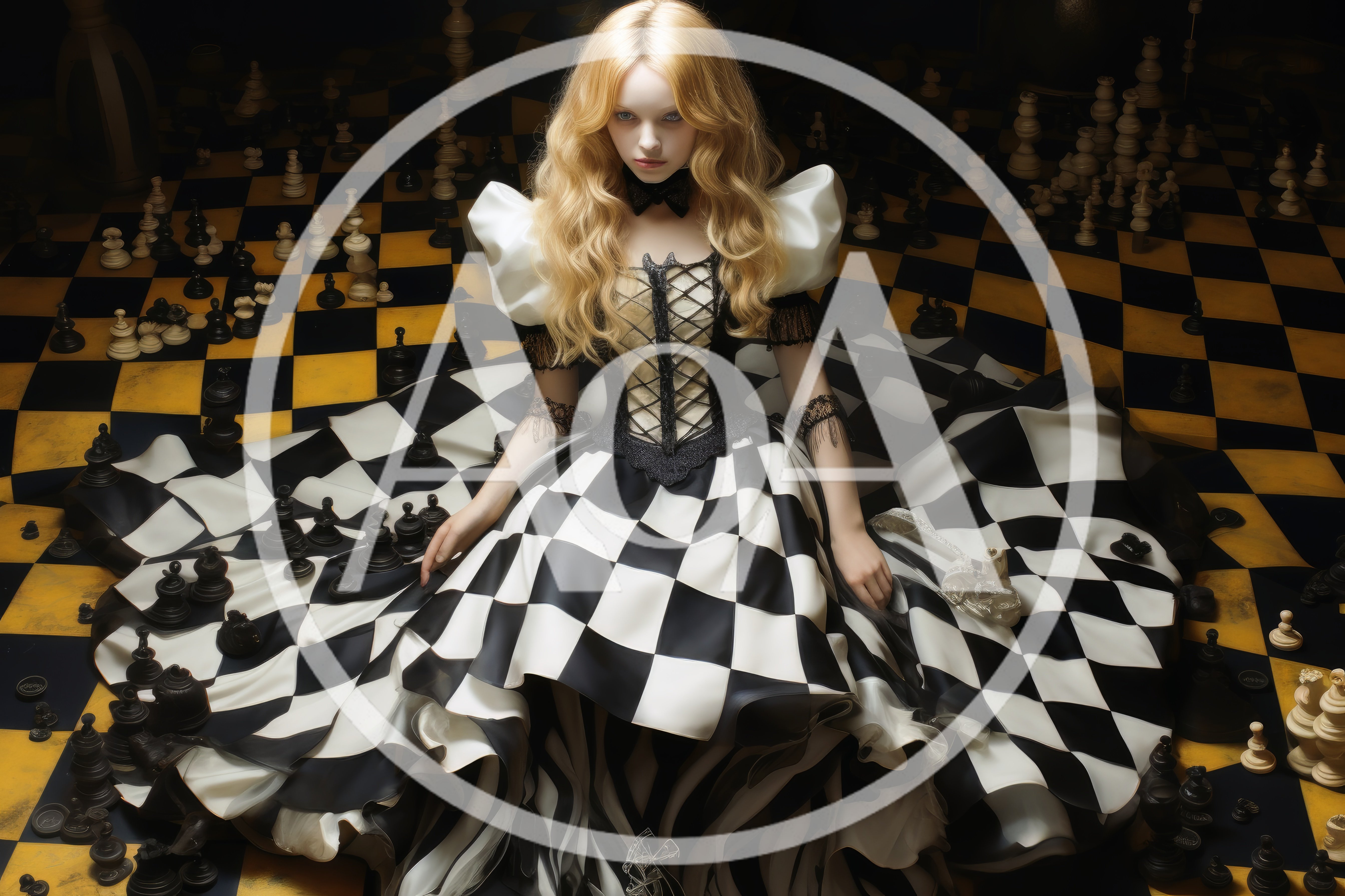 Surreal Portrait Of A Woman In A Chess Dress