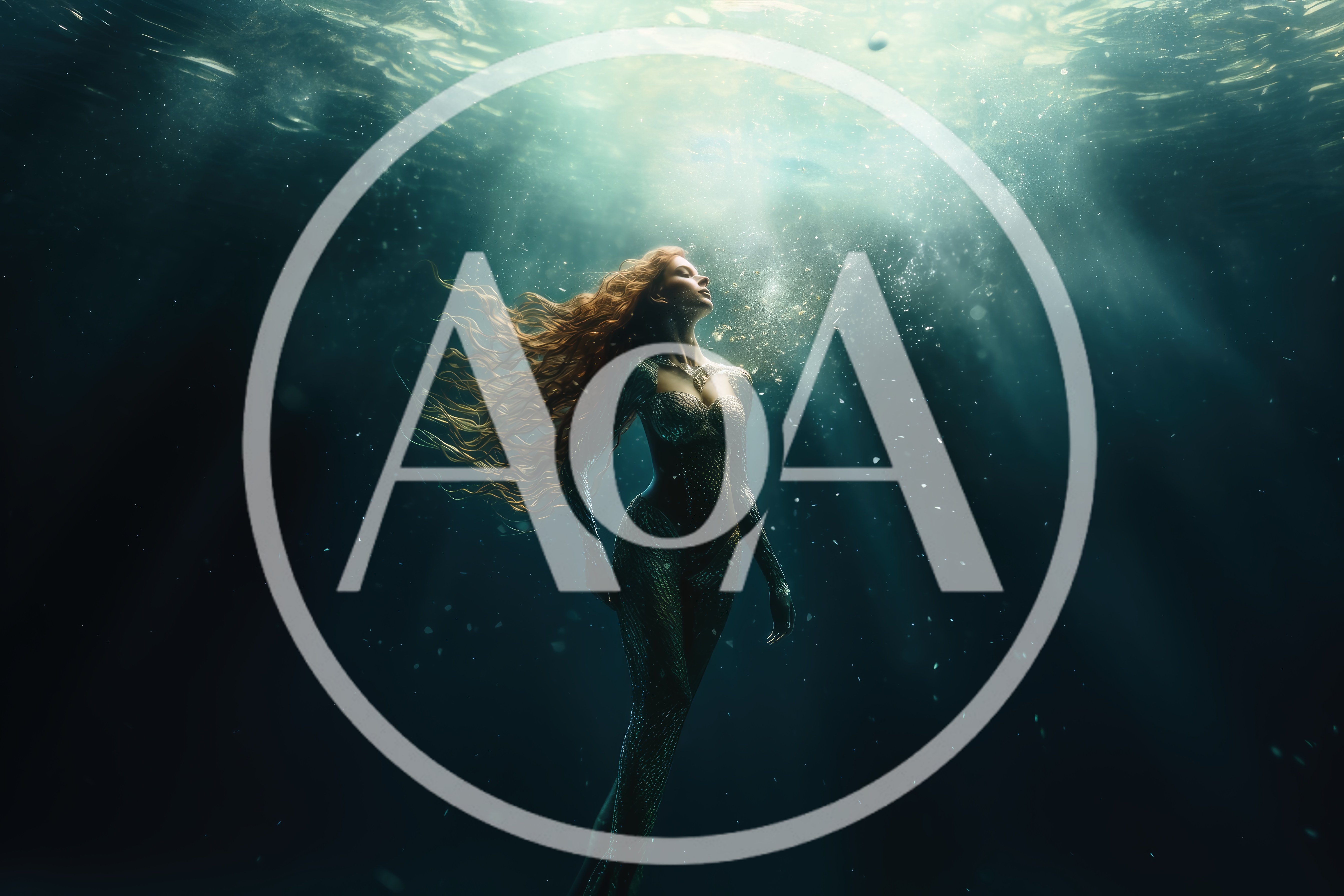 Ethereal Mermaid Swimming Underwater In Deep Ocean