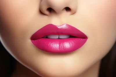 Close Up Of Woman With Vibrant Pink Lipstick