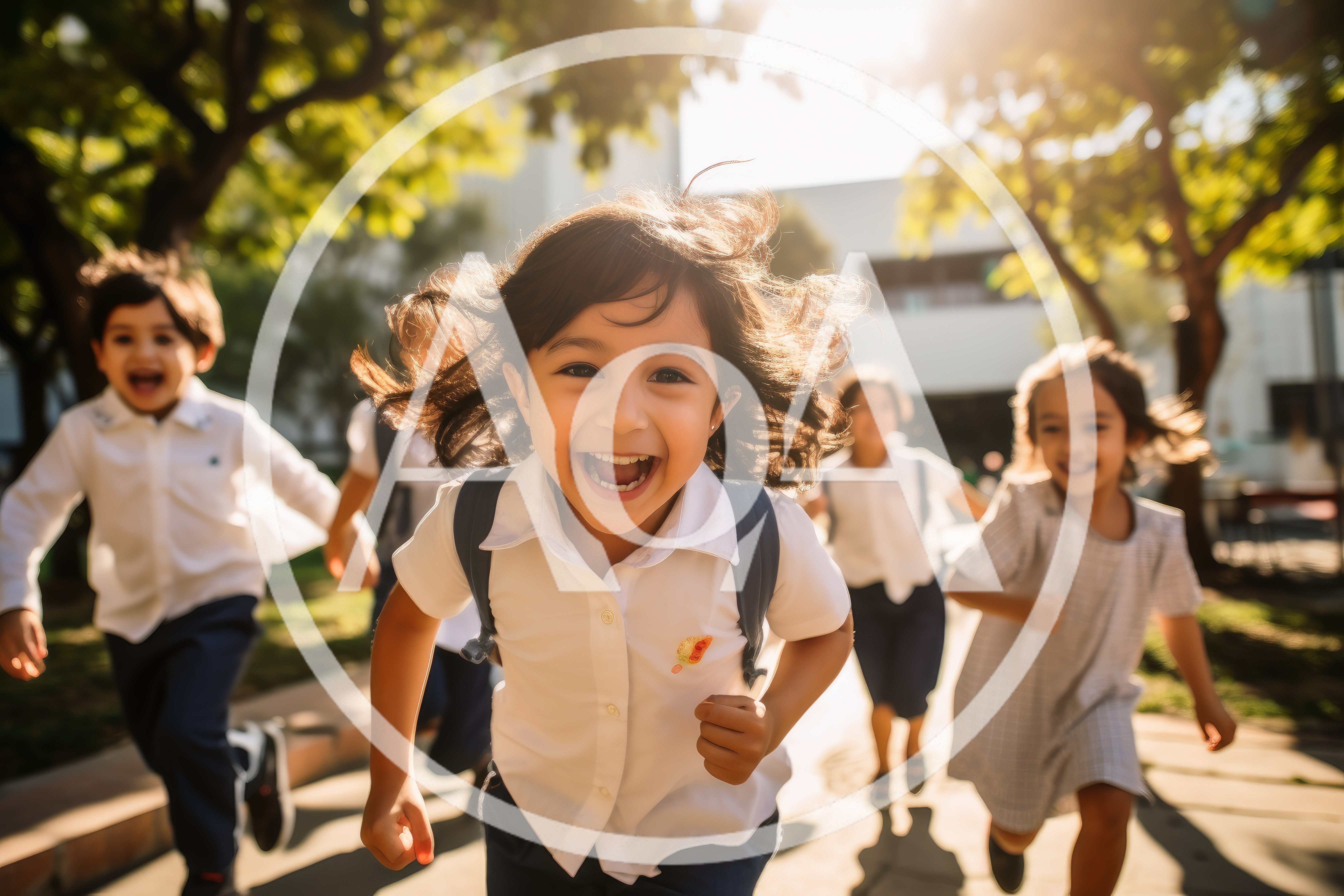 Happy School Children Running Outdoors During Recess