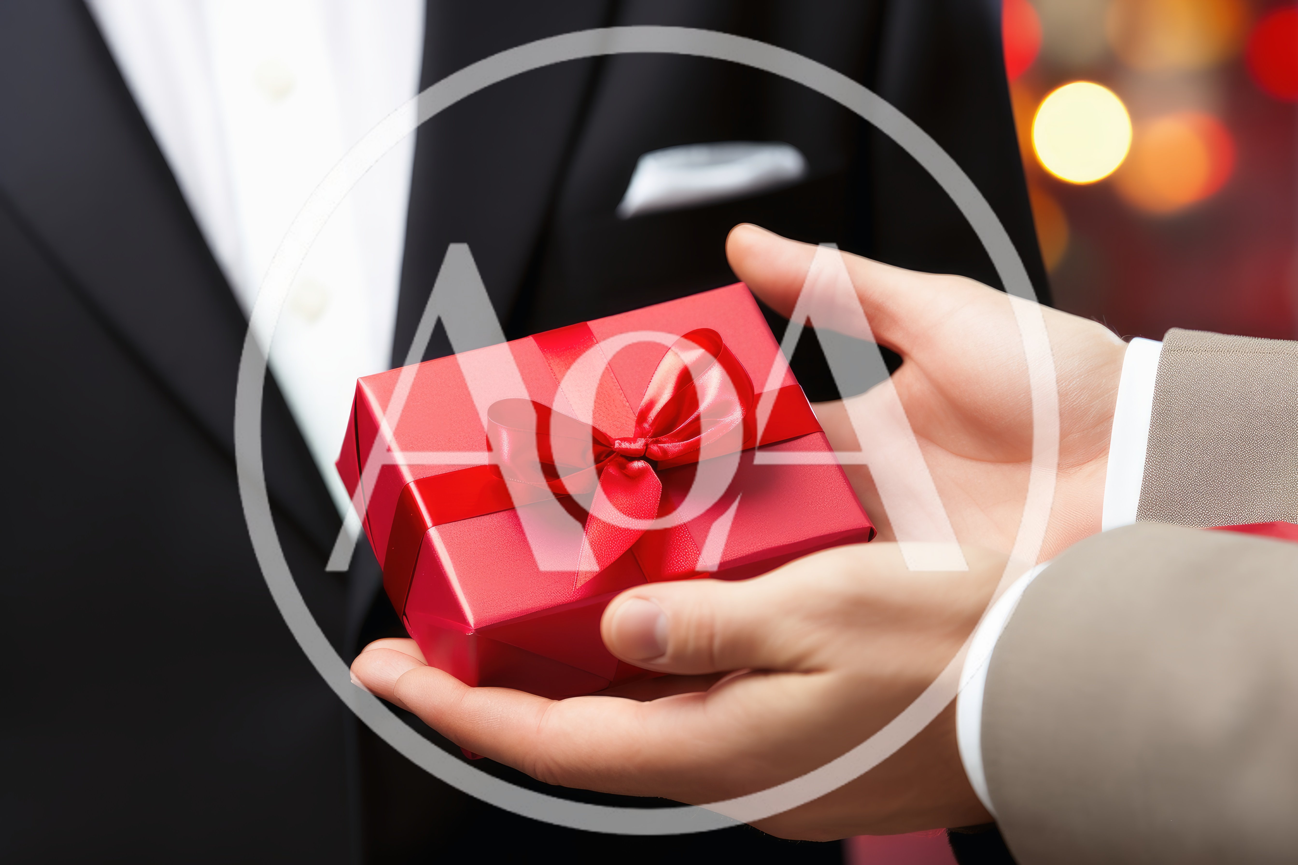Person Handing A Red Gift Box To Another