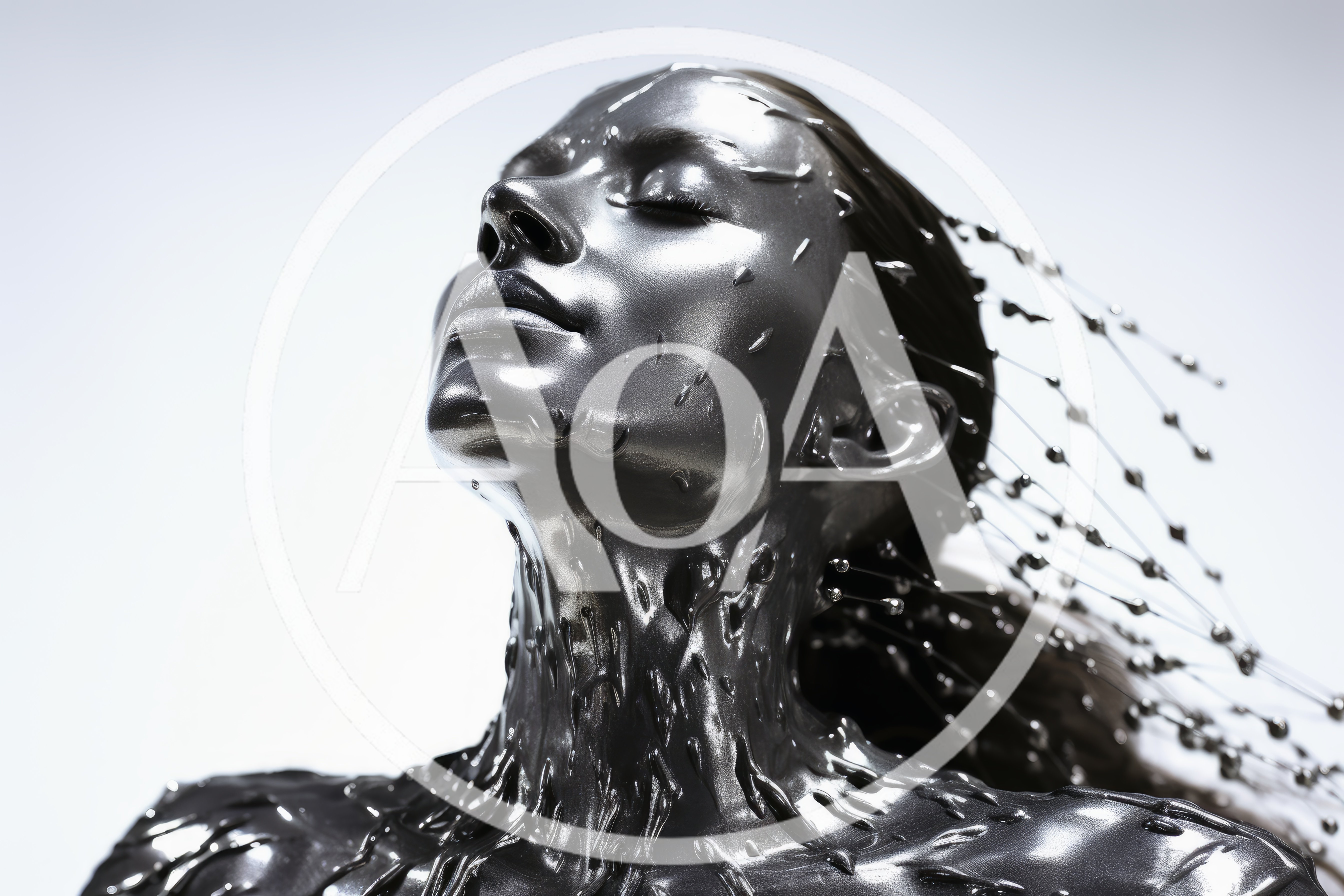 Woman Covered In Liquid Metallic Silver Paint