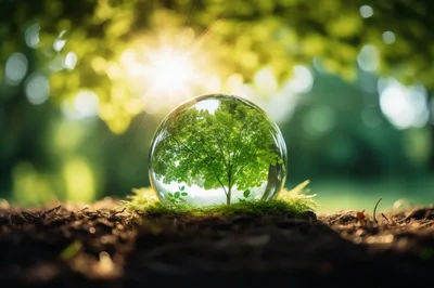 Crystal Sphere Containing A Miniature Tree In Forest