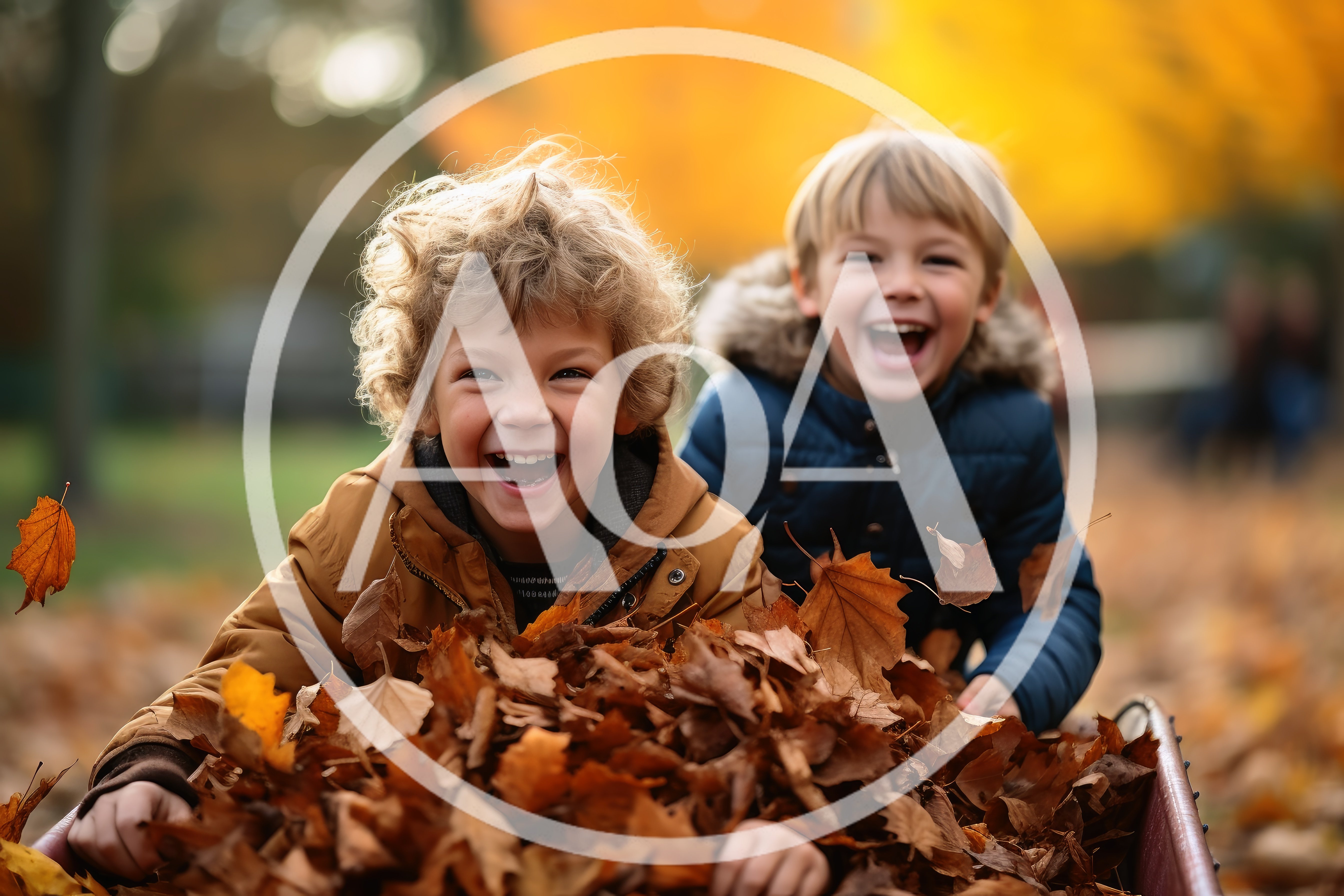 Two Happy Boys Playing In Autumn Leaves