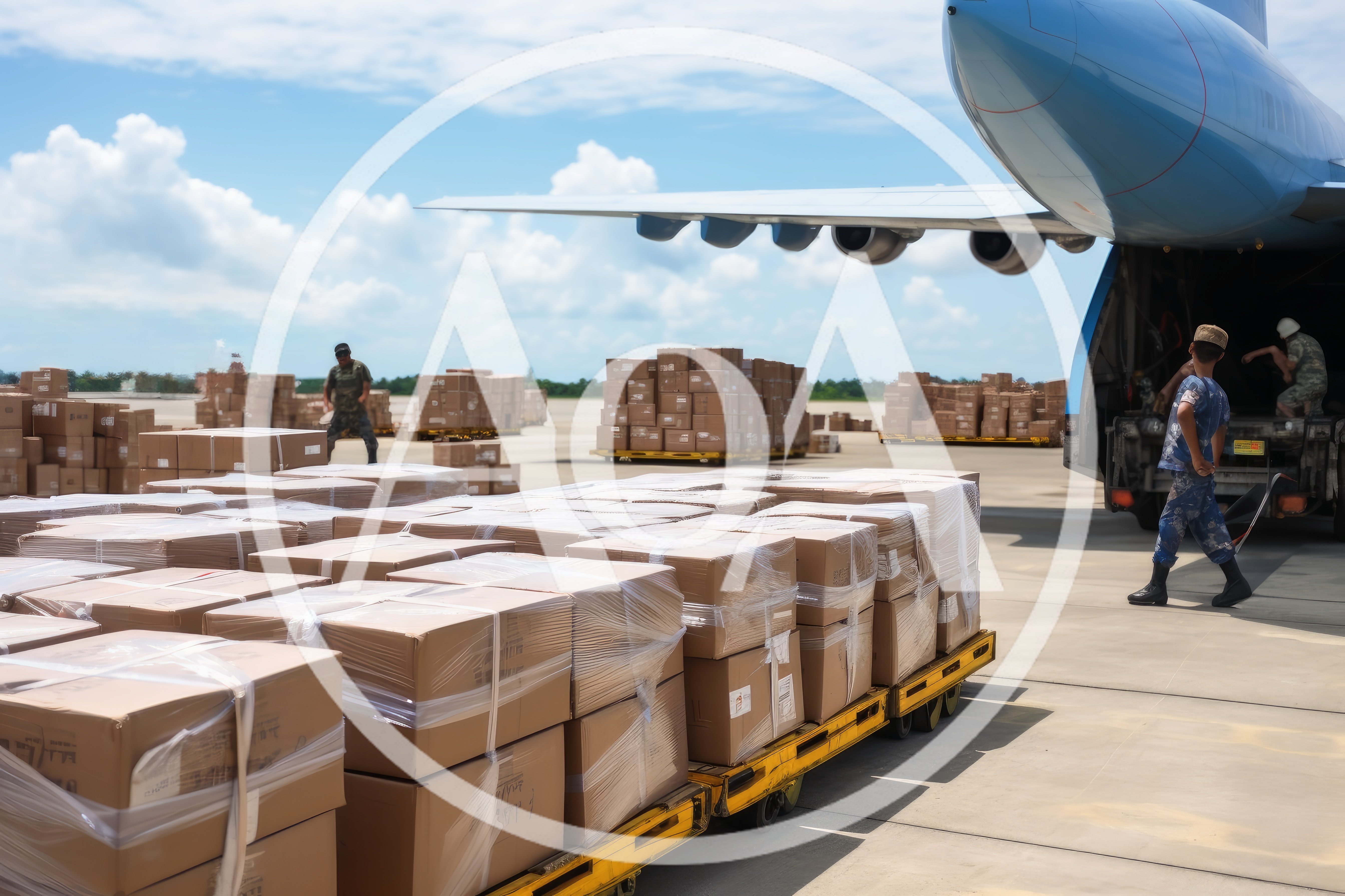 Military Personnel Loading Cargo onto Transport Aircraft