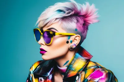 Portrait Of A Stylish Woman With Colorful Hair