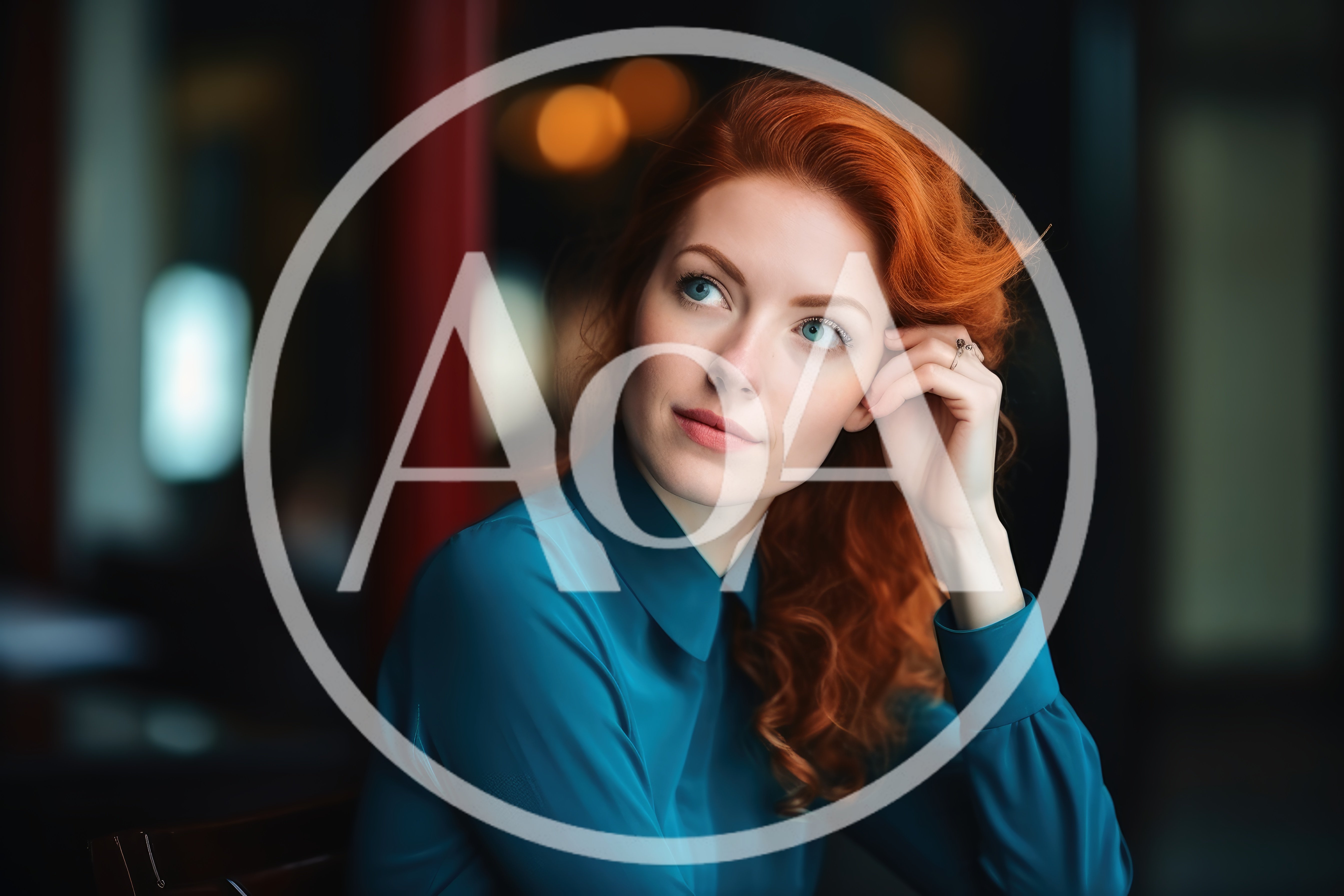 Thoughtful Redheaded Woman Sitting In A Dimly Lit Cafe