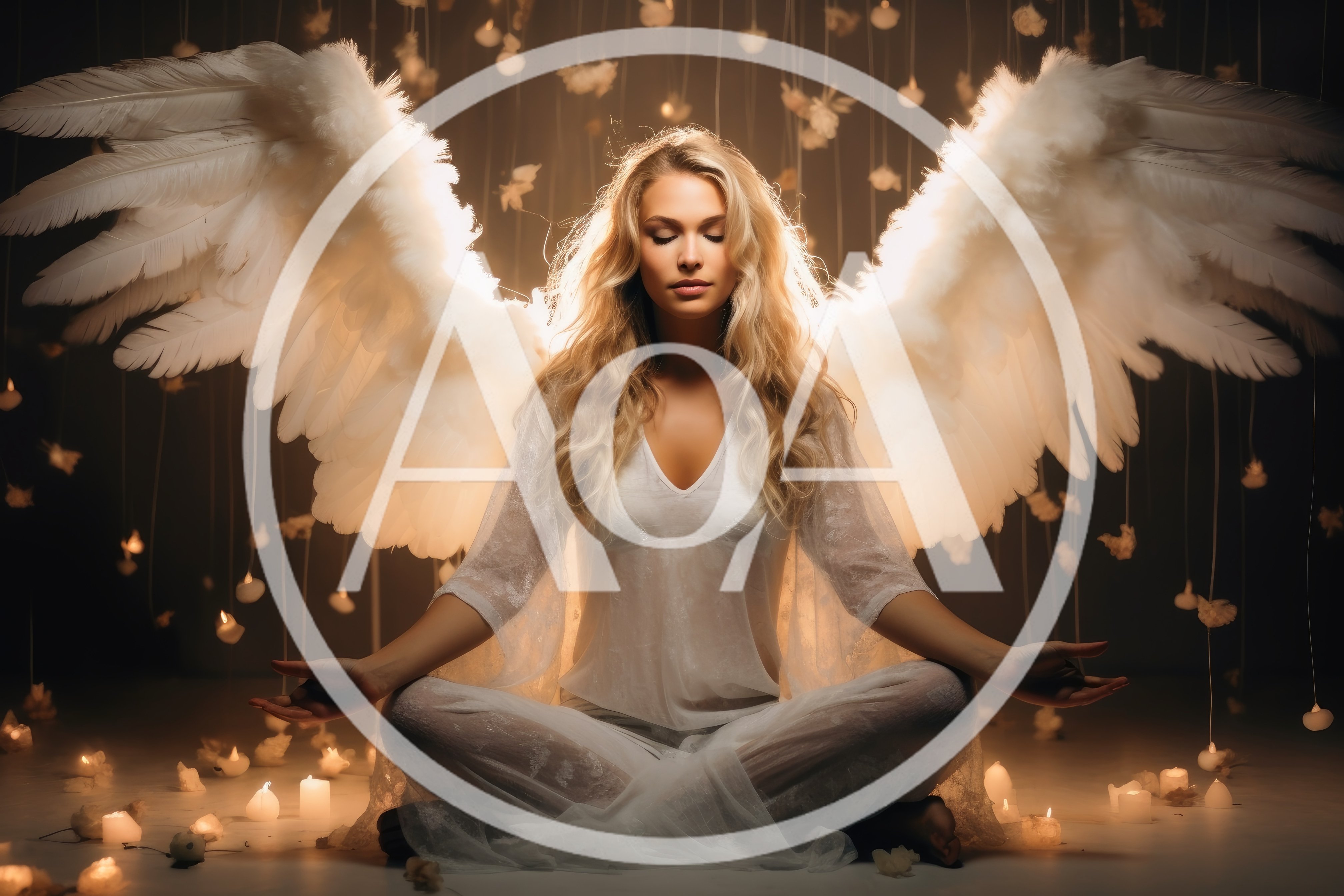Blonde Angel Meditating In A Candlelit Room