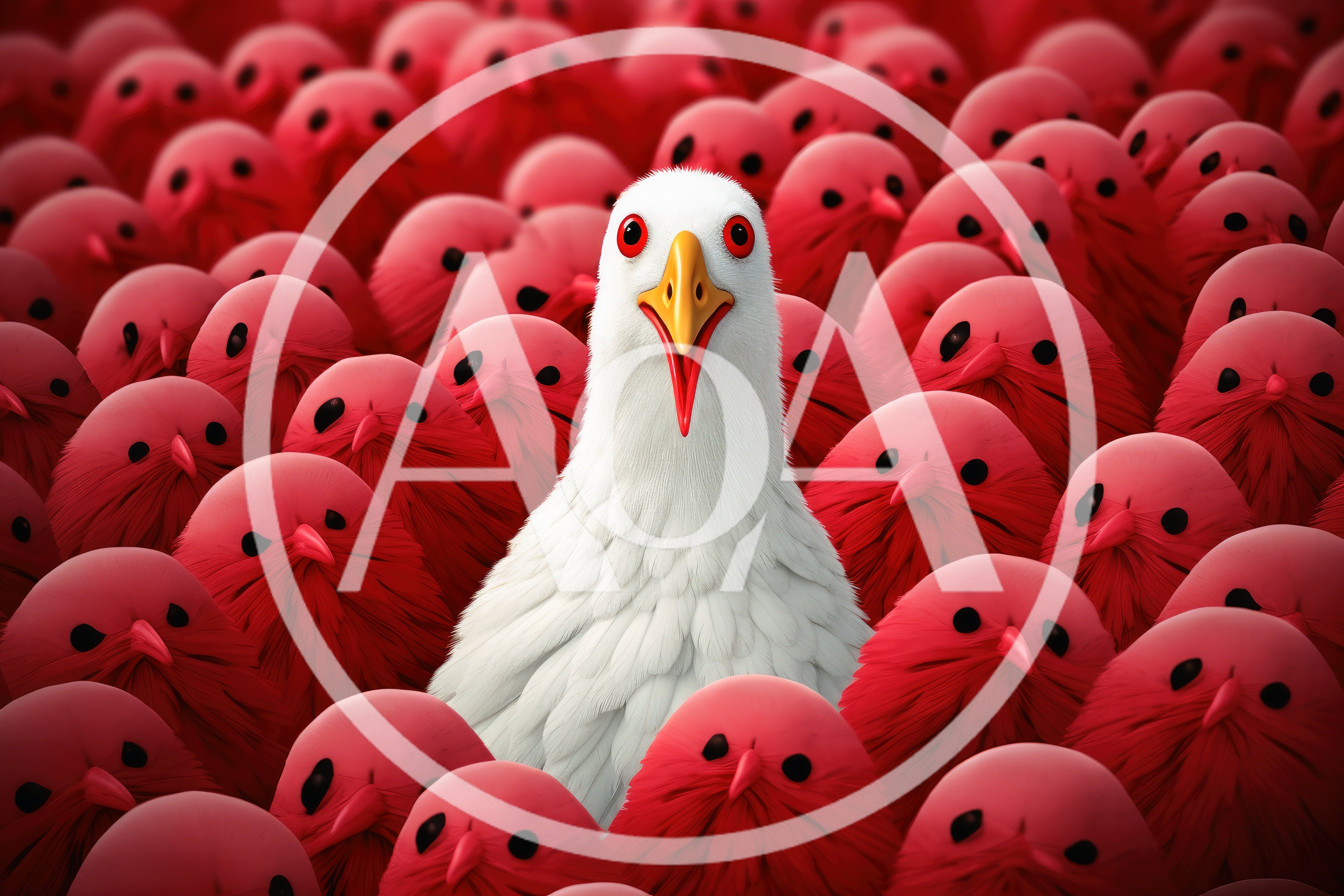 White Bird Standing Out Among Red Birds