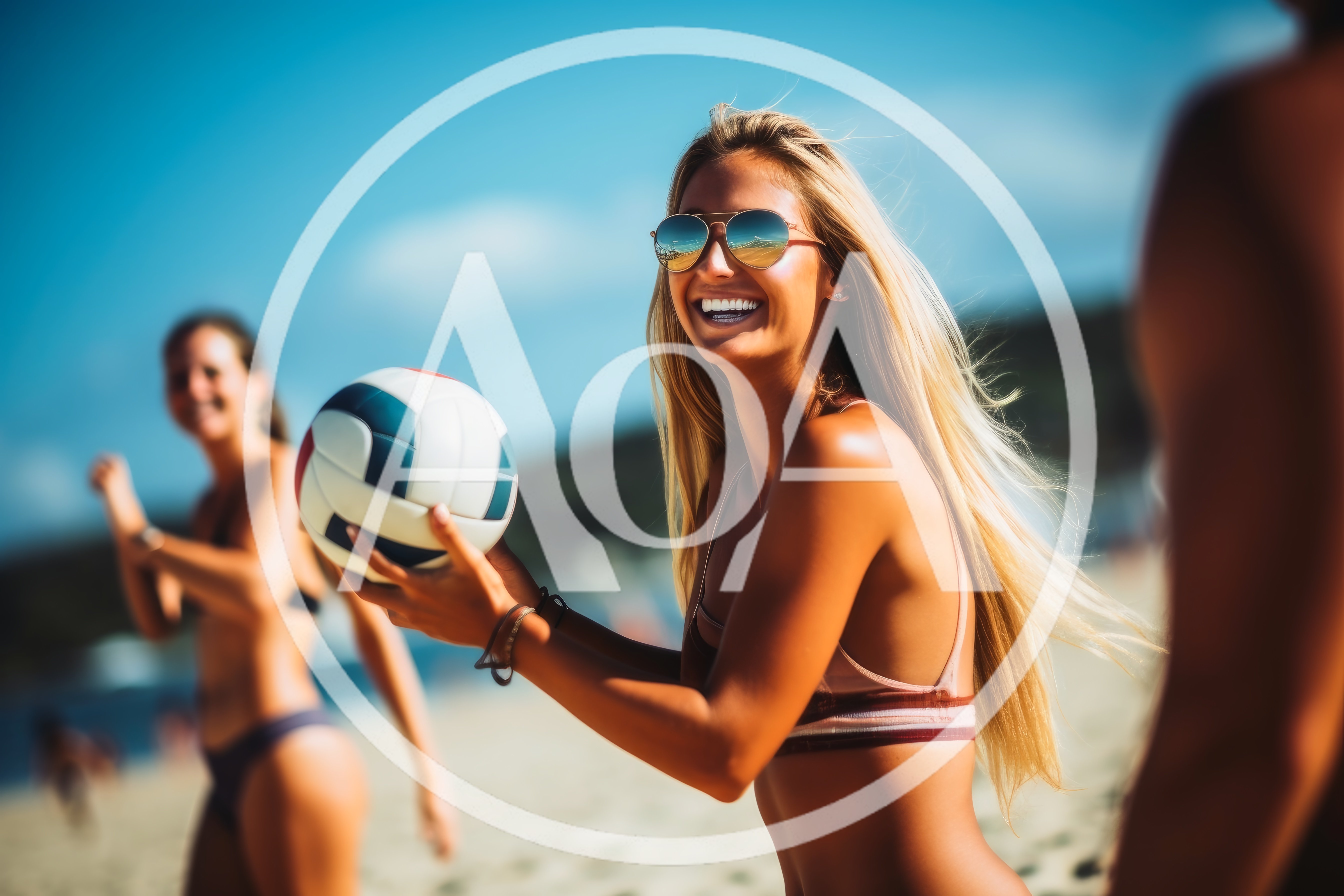 Young Woman Playing Beach Volleyball With Friends