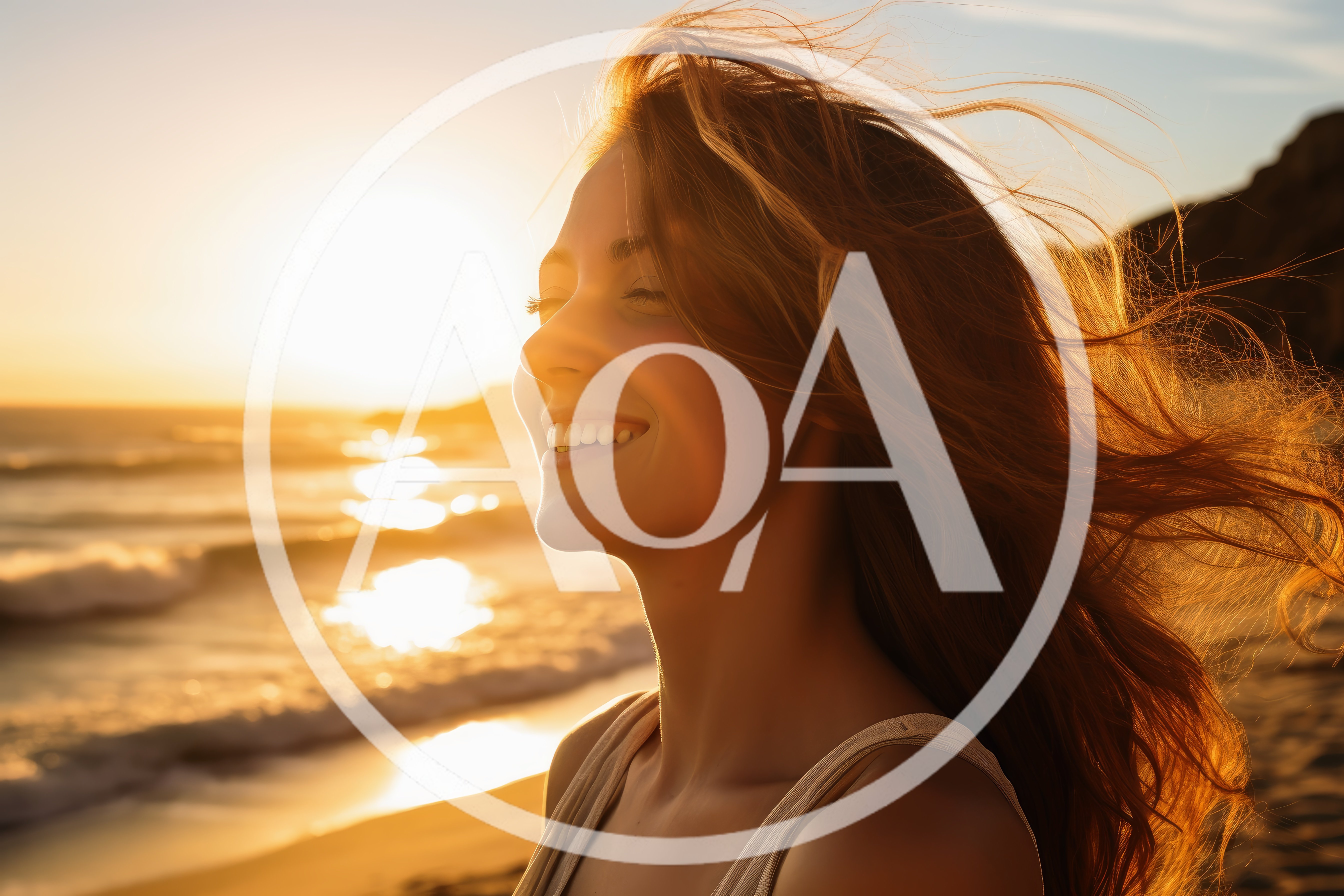 Happy Woman Enjoying Sunset On A Beach