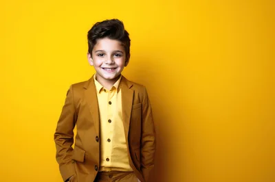Smiling Young Boy In A Brown Suit