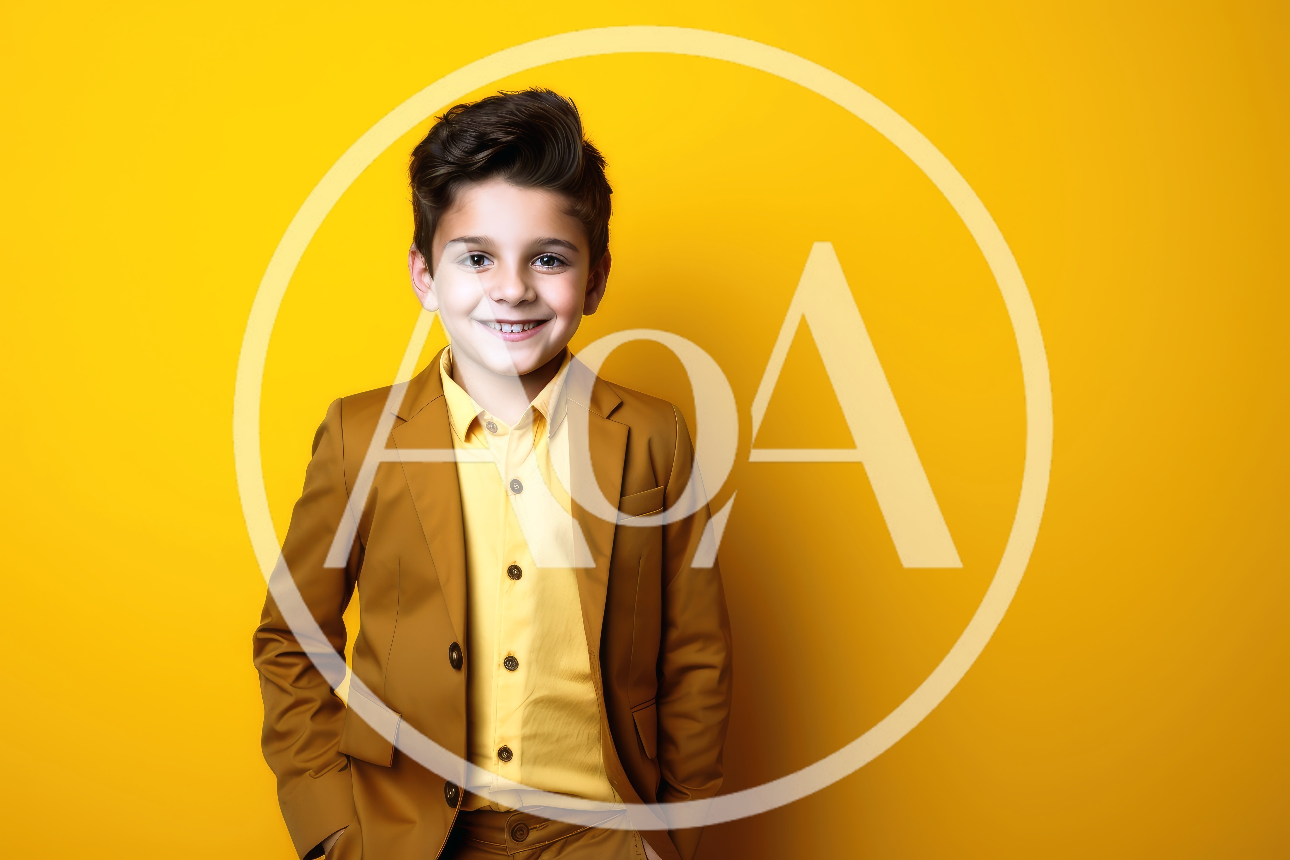 Smiling Young Boy In A Brown Suit