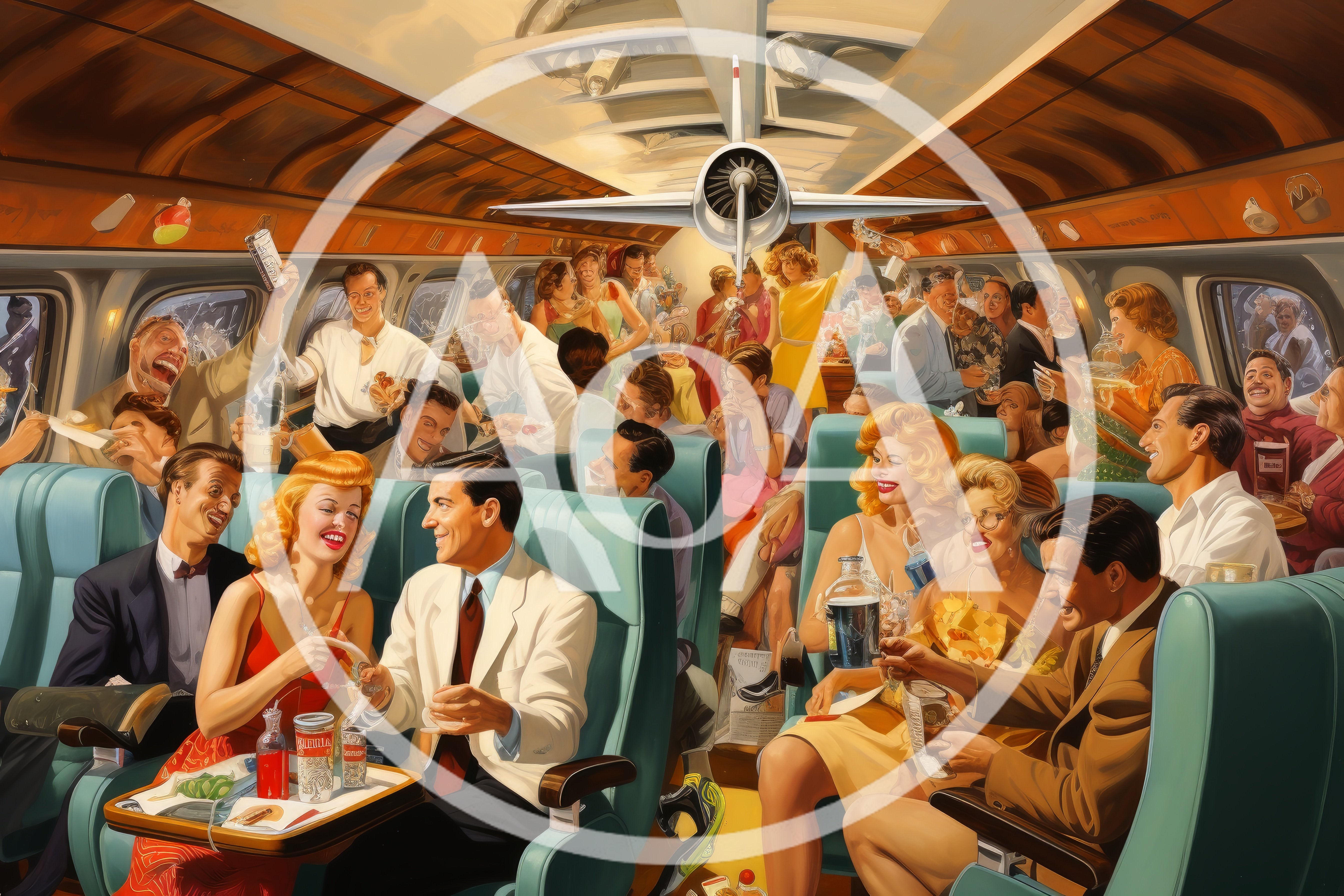 Vintage Style Airplane Cabin Party Scene