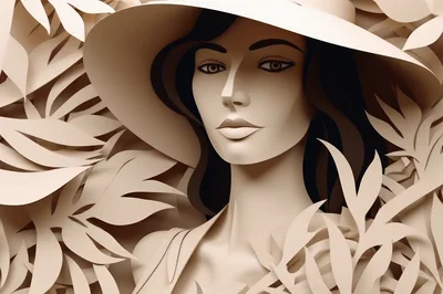 Paper Cutout Illustration Of A Woman In A Hat