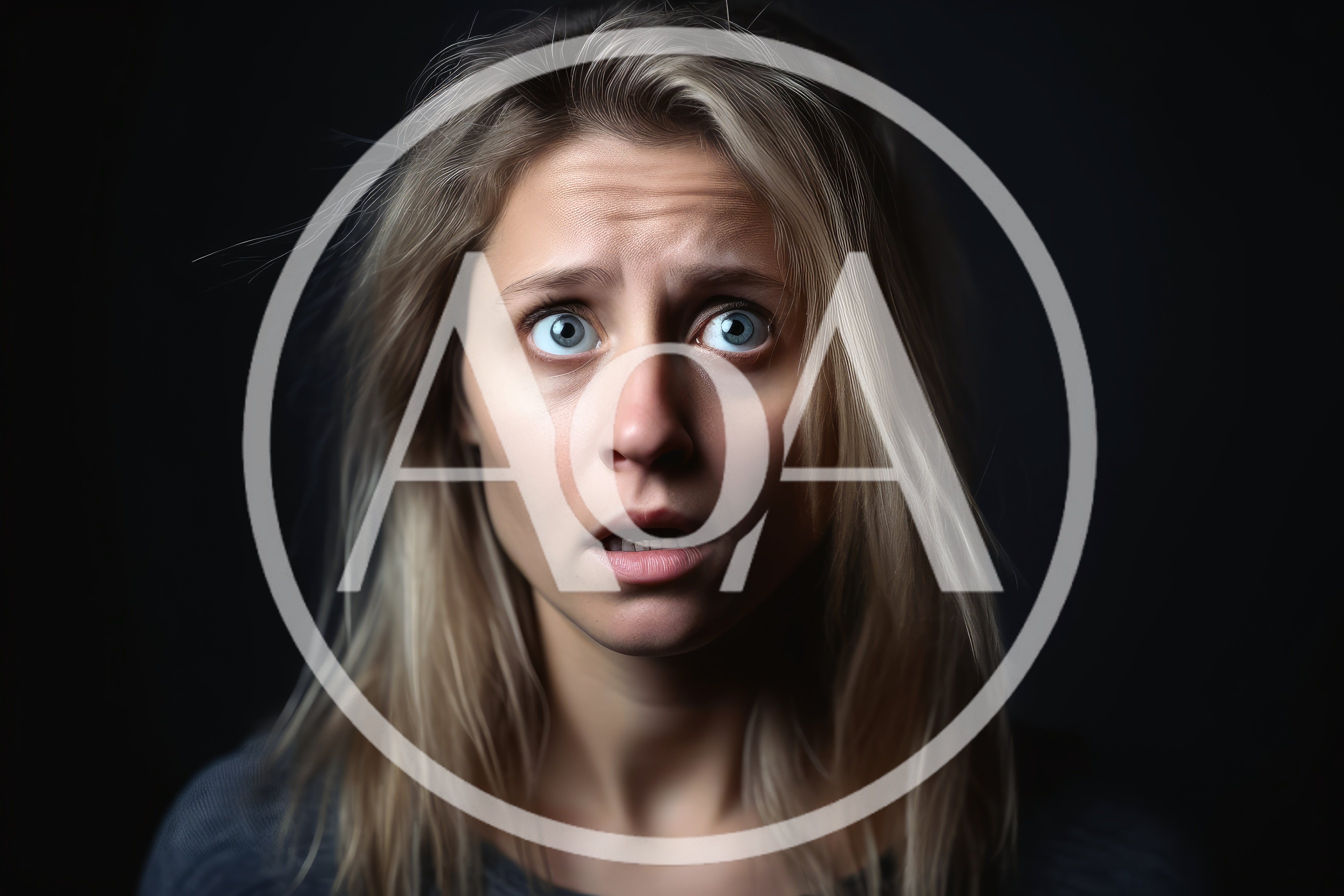 Close Up Portrait Of A Woman With A Frightened Expression