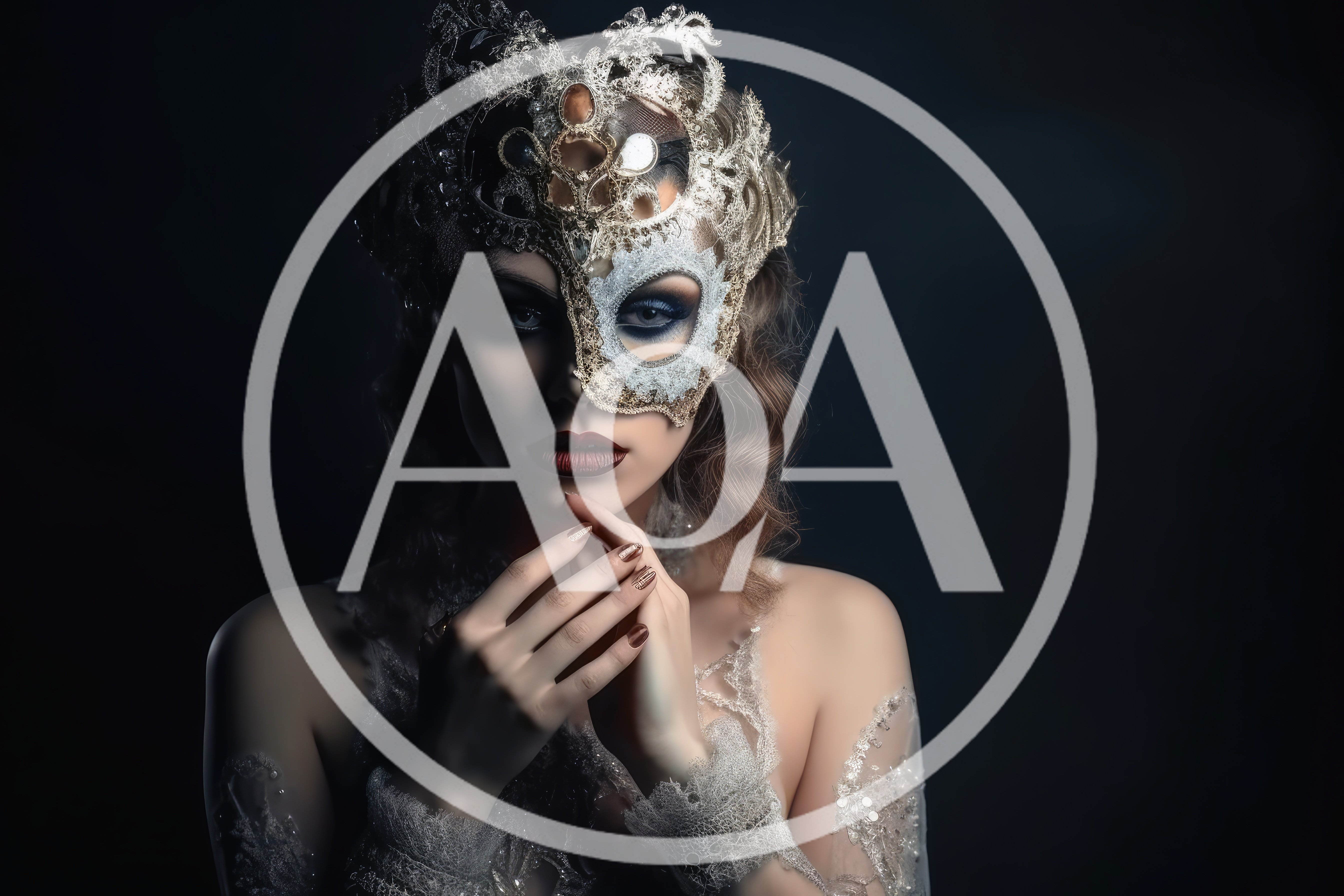 Elegant Woman Wearing Ornate Venetian Masquerade Mask