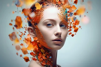 Surreal Portrait Of A Woman With Floral Hair Elements