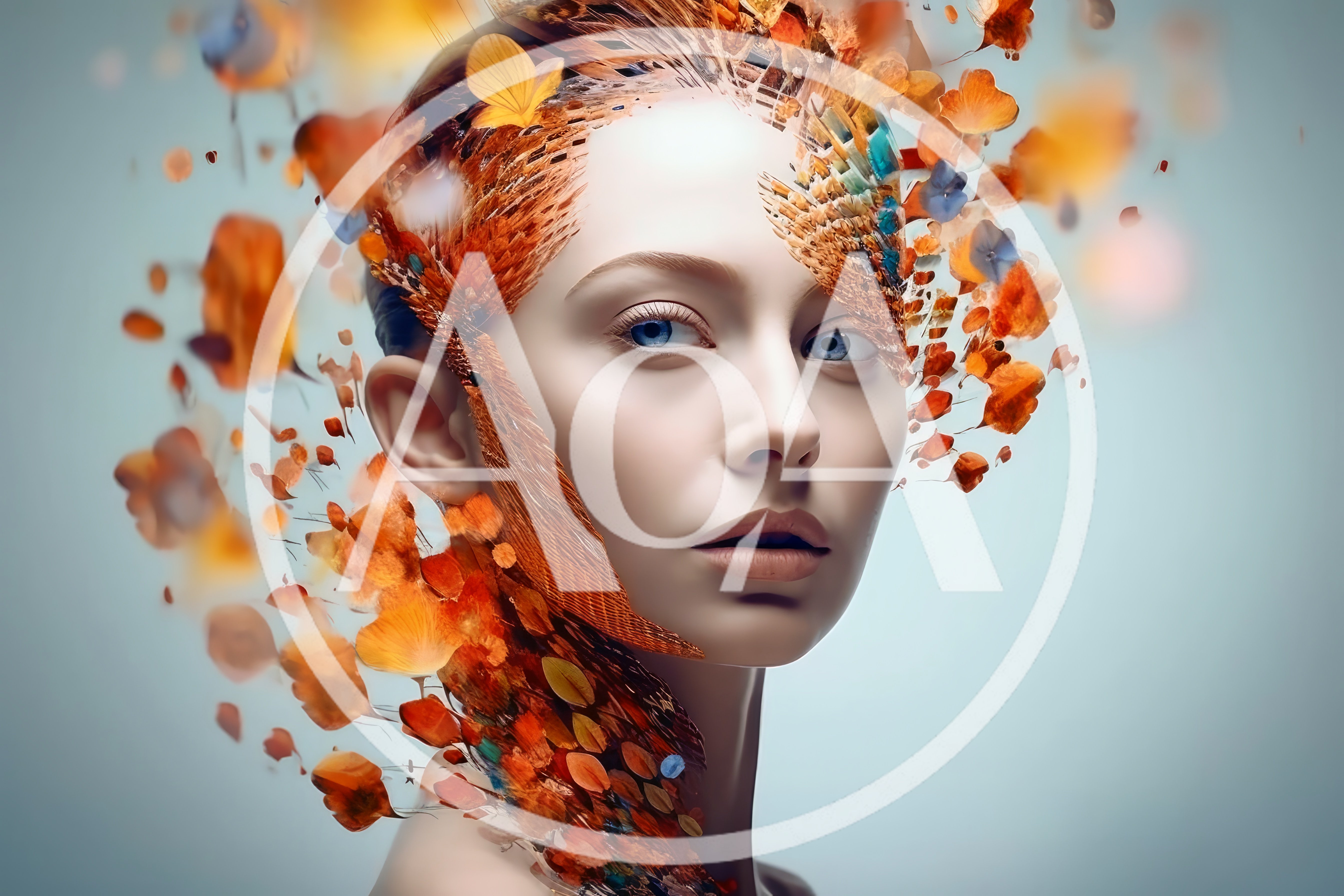 Surreal Portrait Of A Woman With Floral Hair Elements