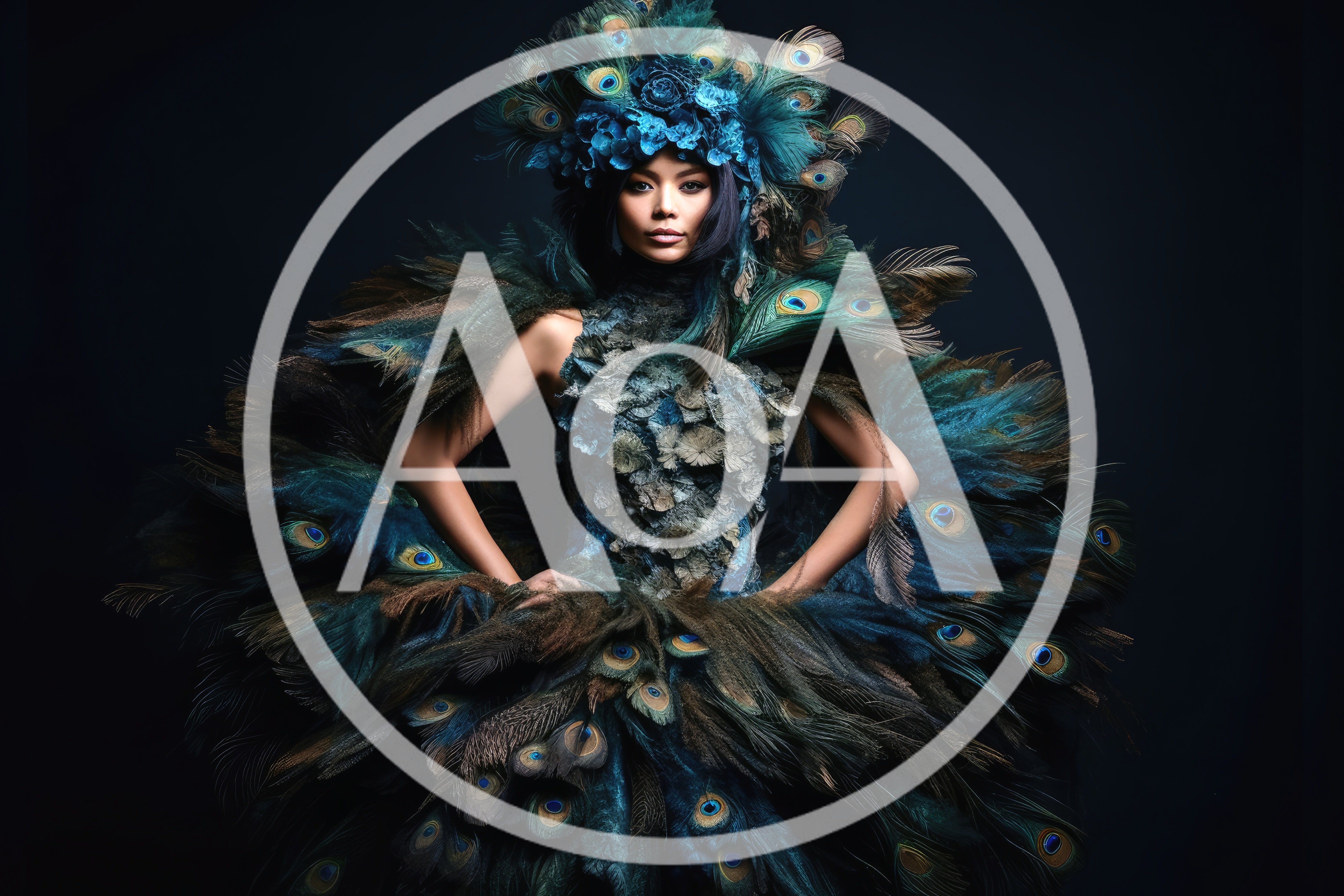 Fashion Model Wearing Elaborate Peacock Feather Costume