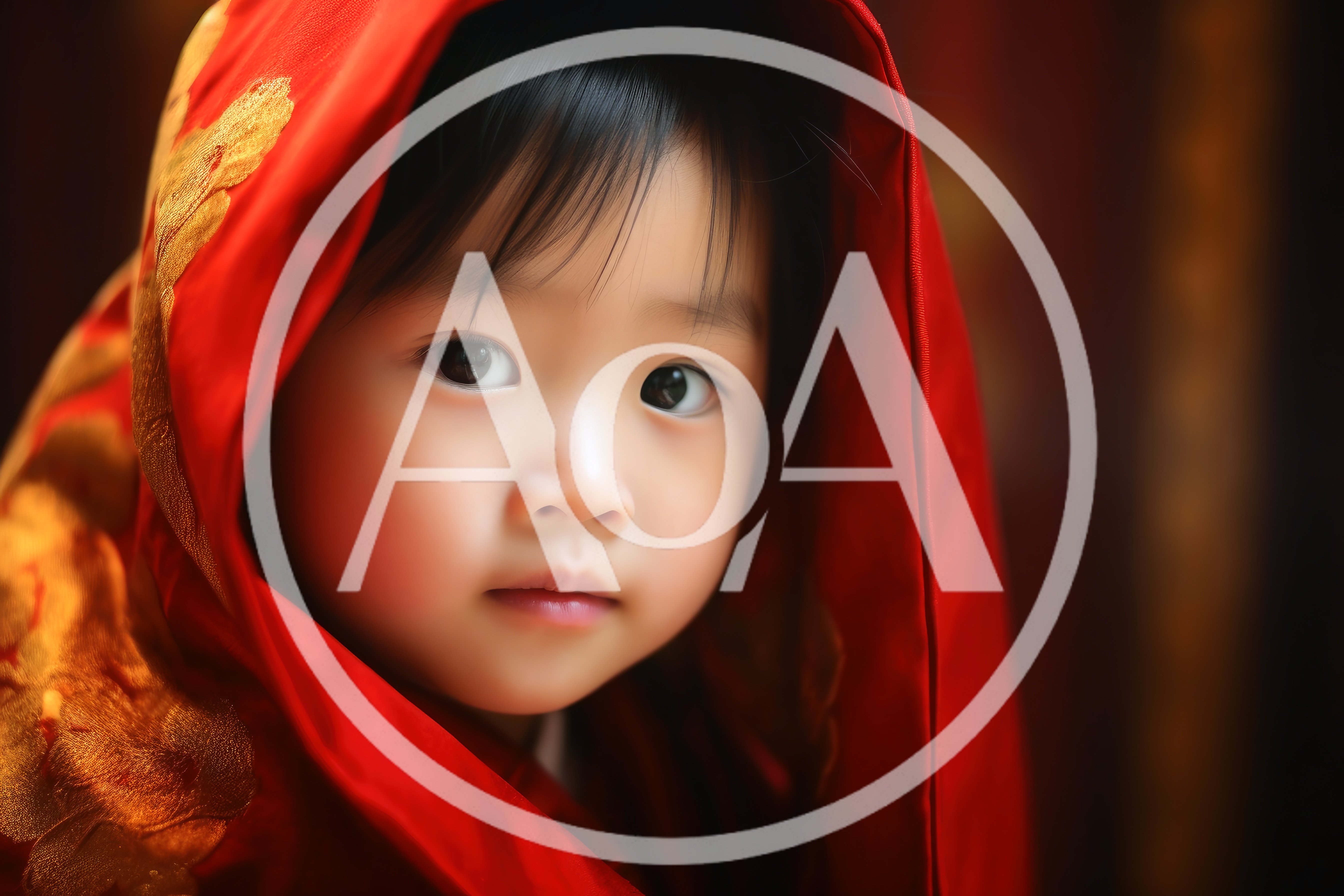 Portrait Of A Young East Asian Child In Traditional Red Clothing