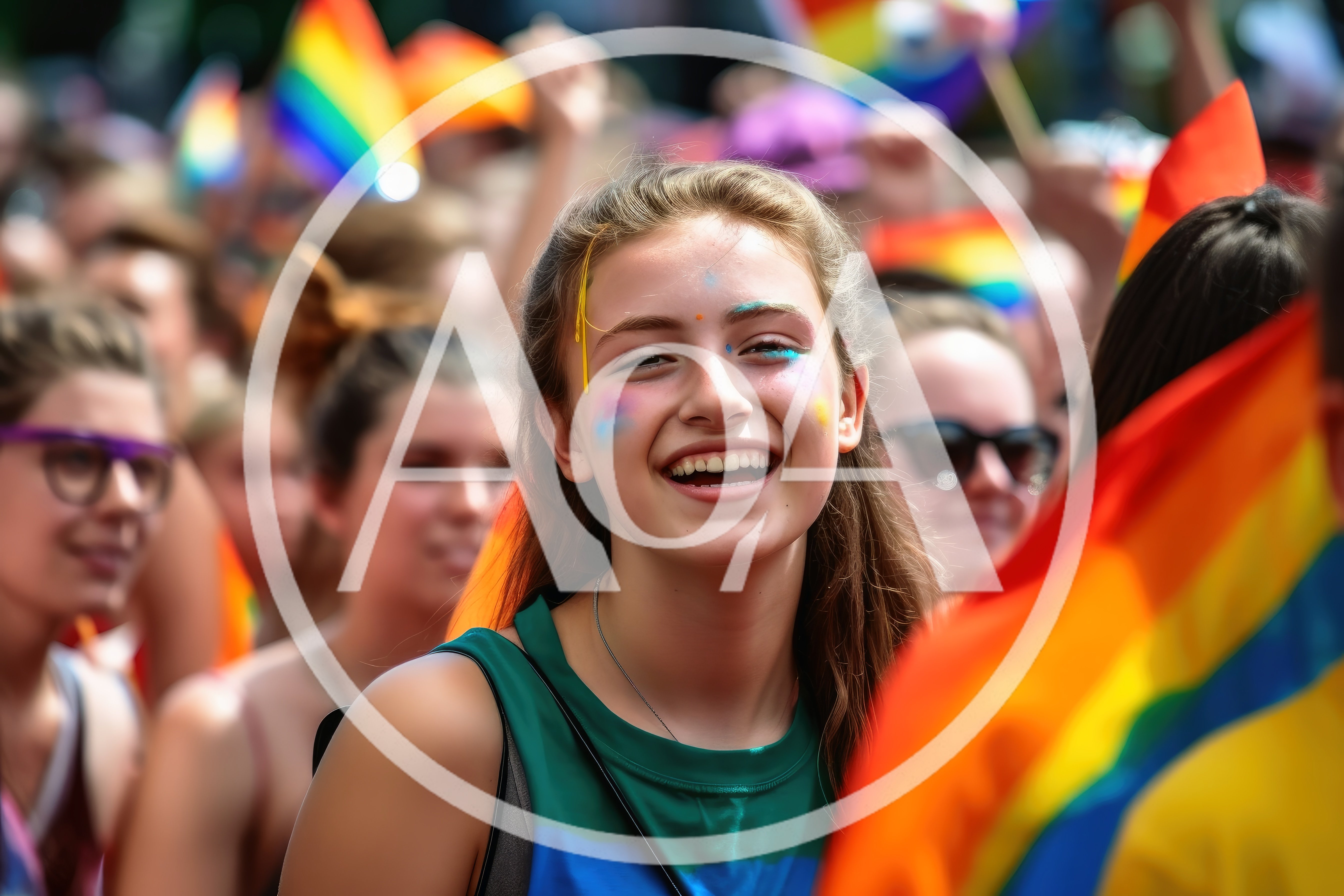 Young Woman Smiling at Pride Parade Celebration