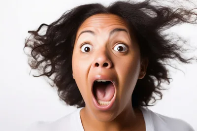 Close Up Portrait Of A Woman With Shocked Expression