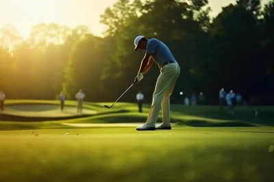 Professional Golfer Putting On A Sunny Golf Course