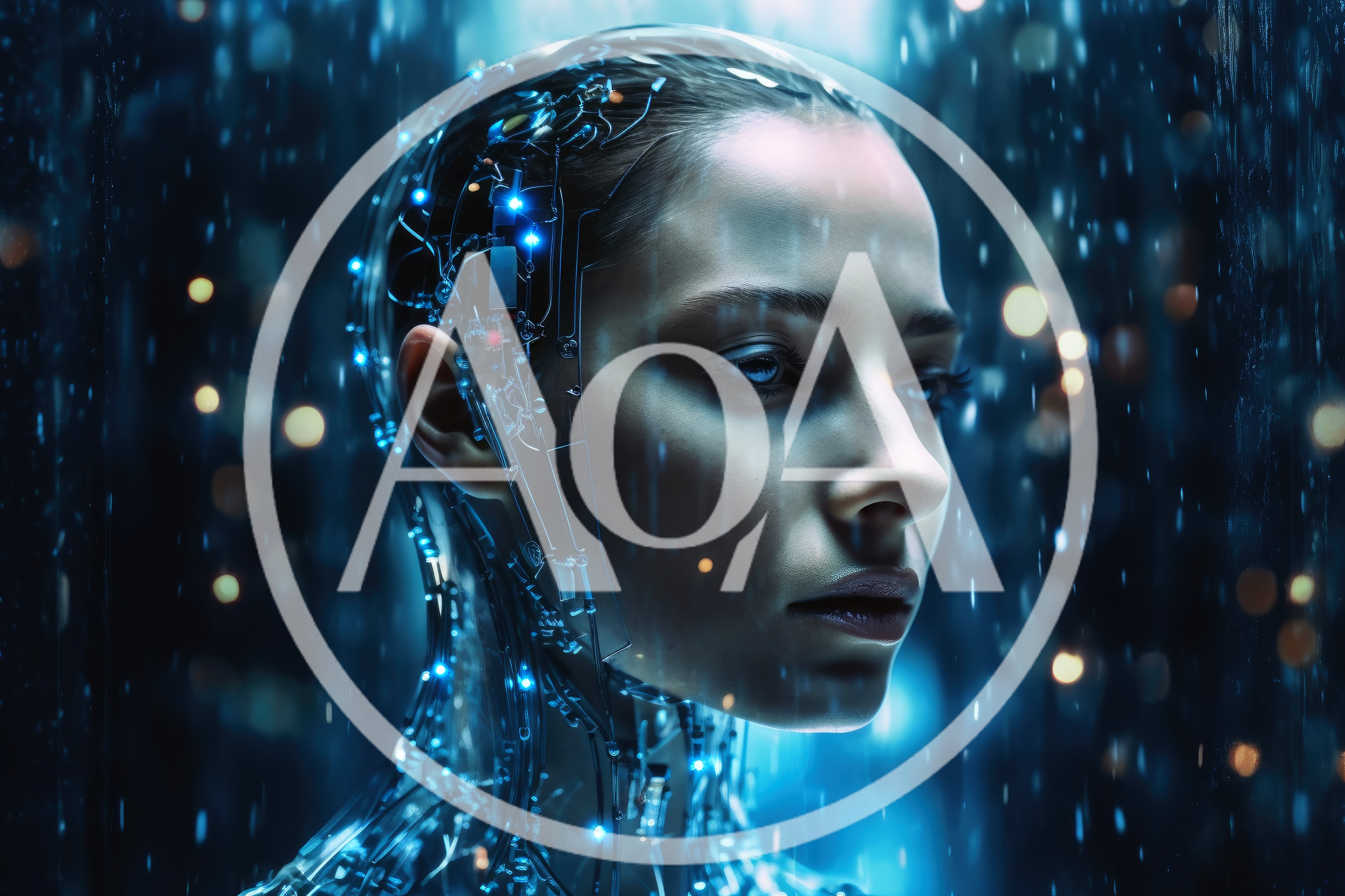 Cyborg Woman With Glowing Neural Network Headpiece