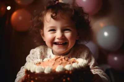 Happy Toddler Girl Holding Birthday Cake