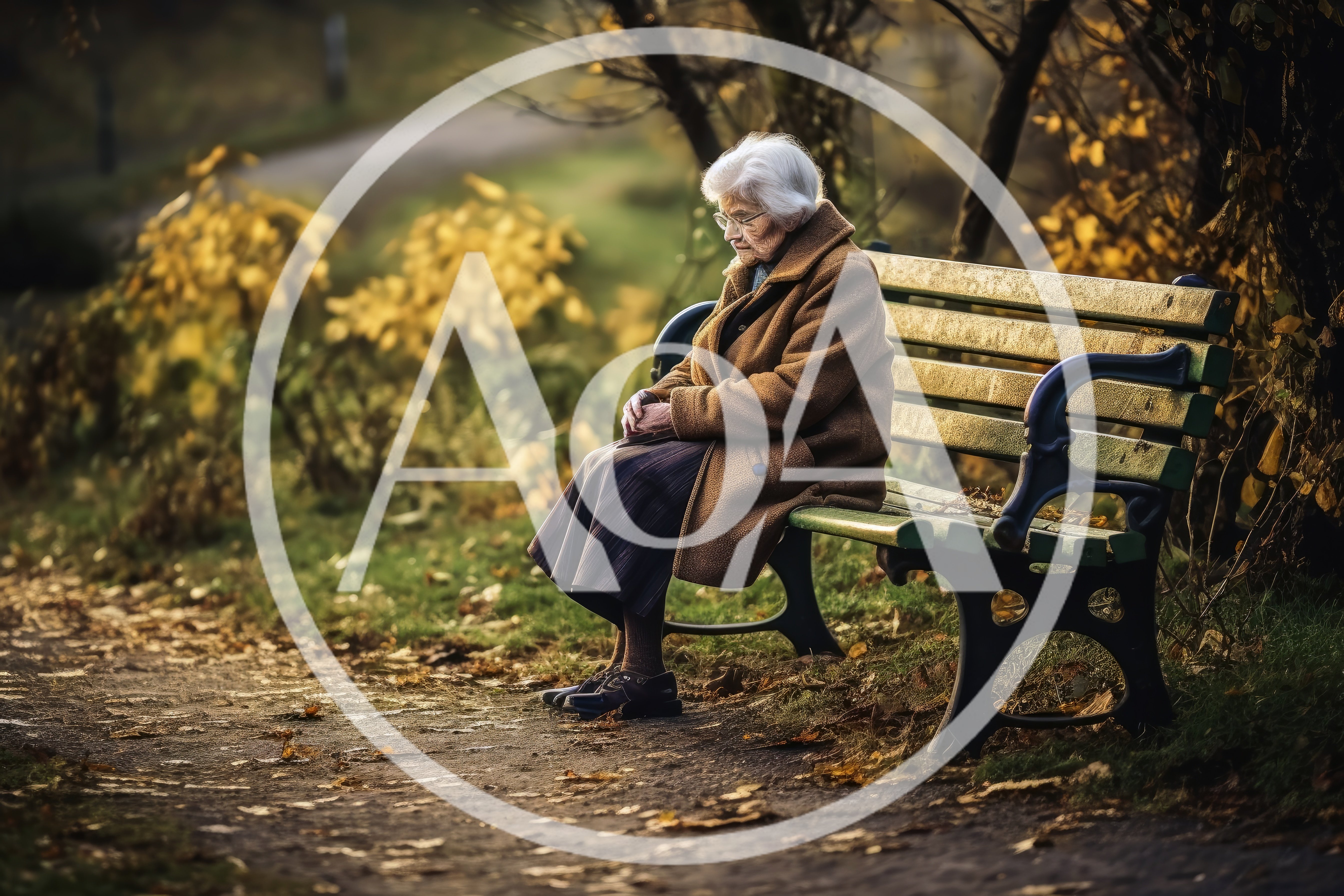 Elderly Woman Sitting Alone on a Park Bench
