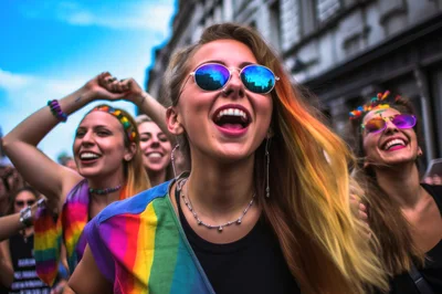 Young Women Celebrating At A Vibrant Pride Parade