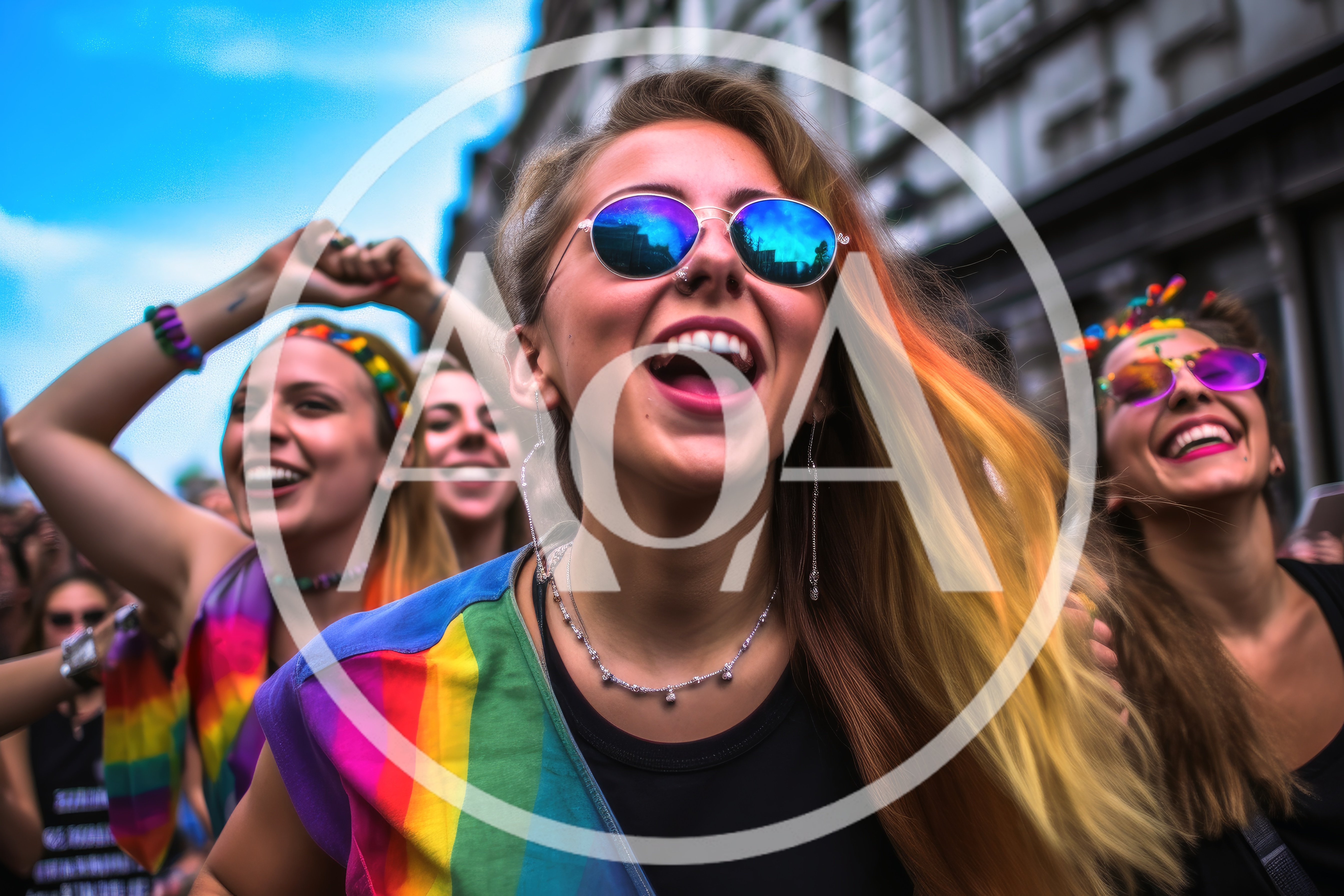 Young Women Celebrating At A Vibrant Pride Parade