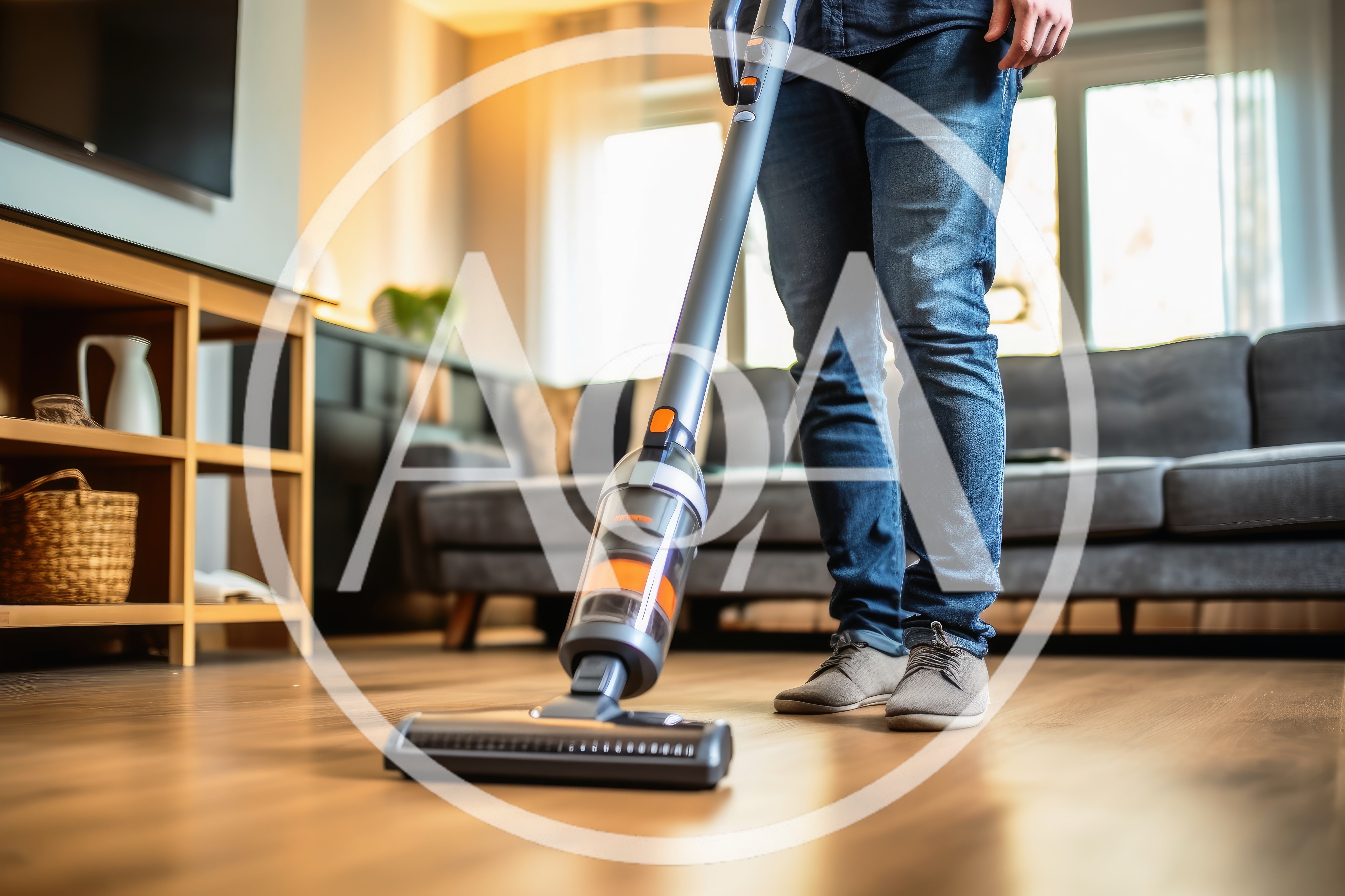 Person Cleaning Hardwood Floor With Cordless Stick Vacuum