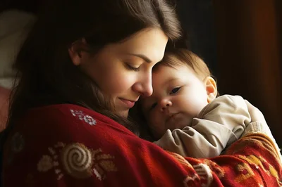Mother Holding Her Baby In A Warm Embrace